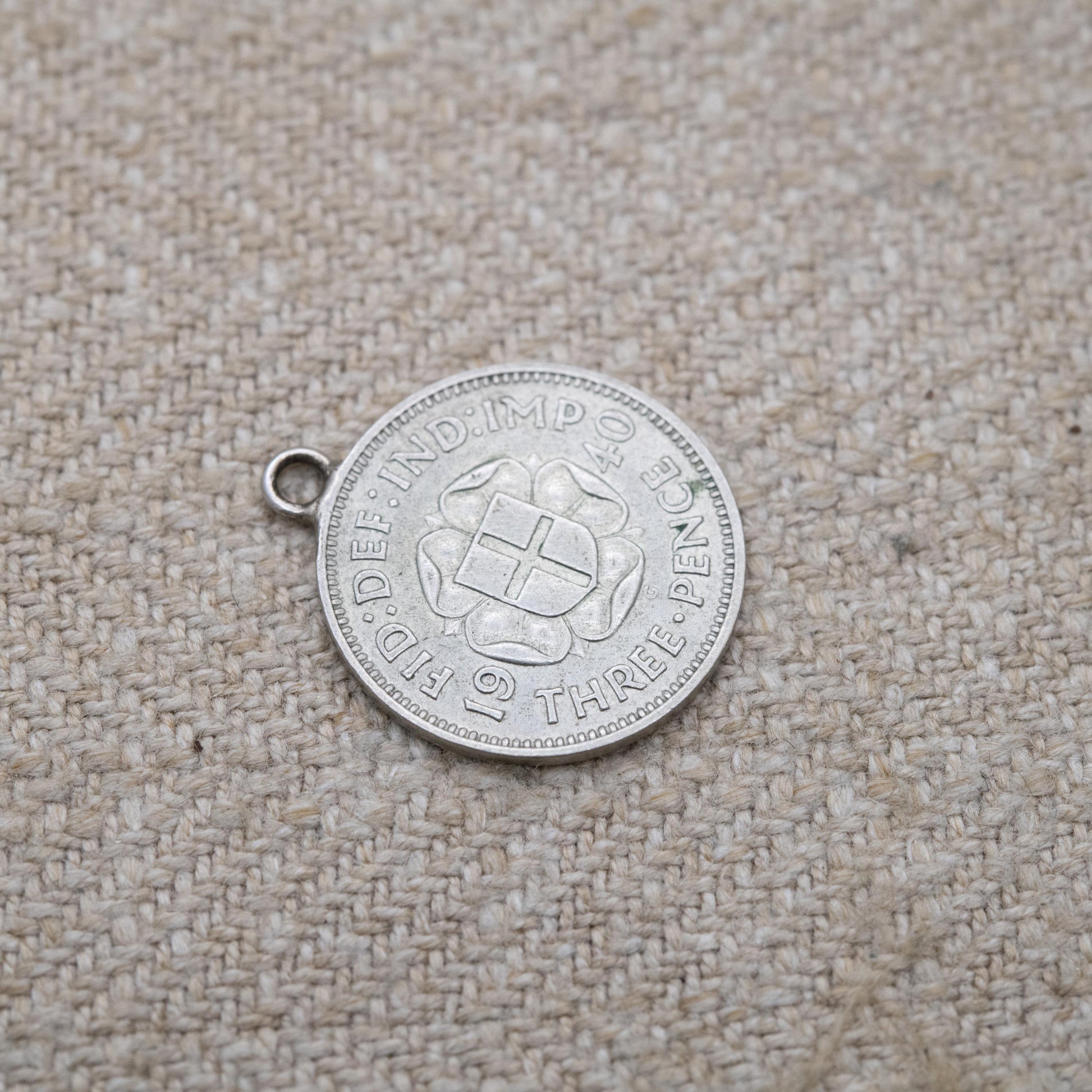 Vintage Silver George VI Threepence 1940 Coin Charm Pendant - Silver Coin Jewellery