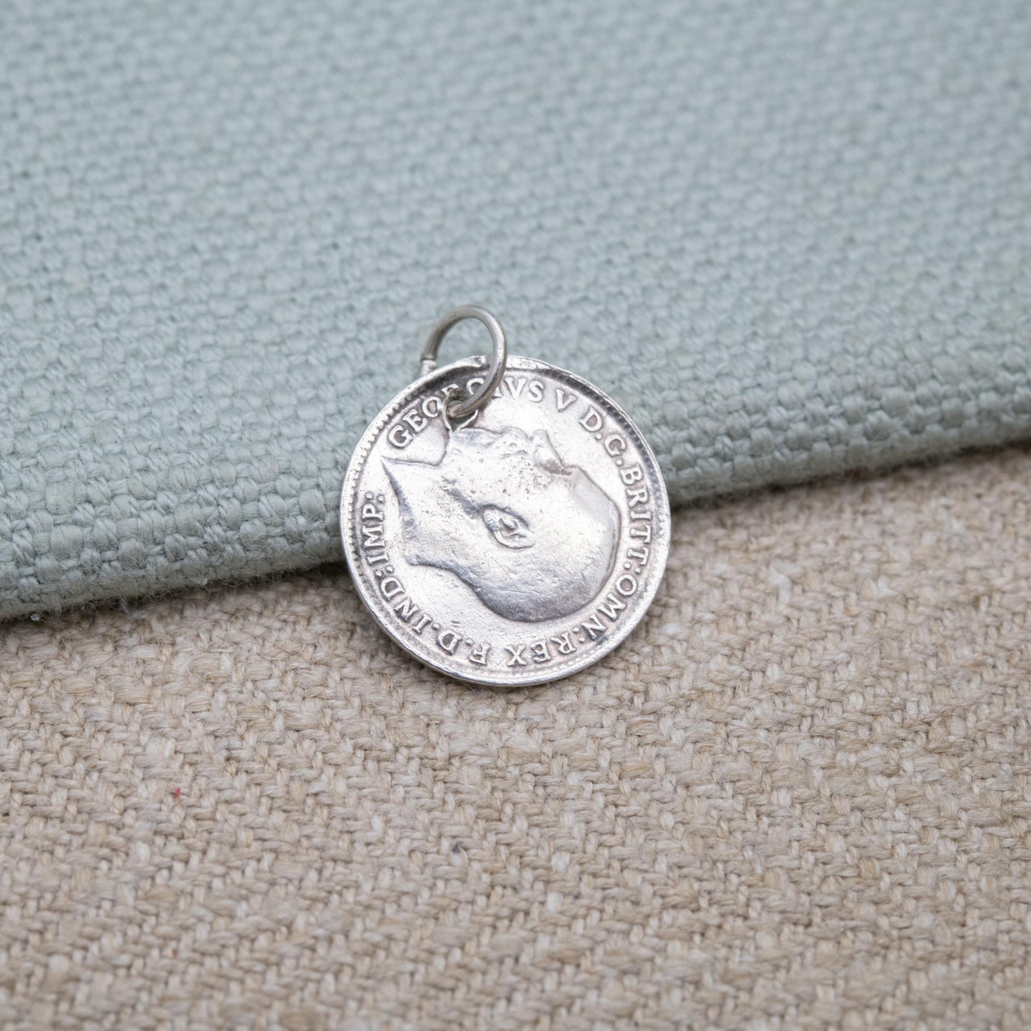 Vintage Silver George V Three Pence 1912 Coin Charm Pendant - Silver Coin Jewellery