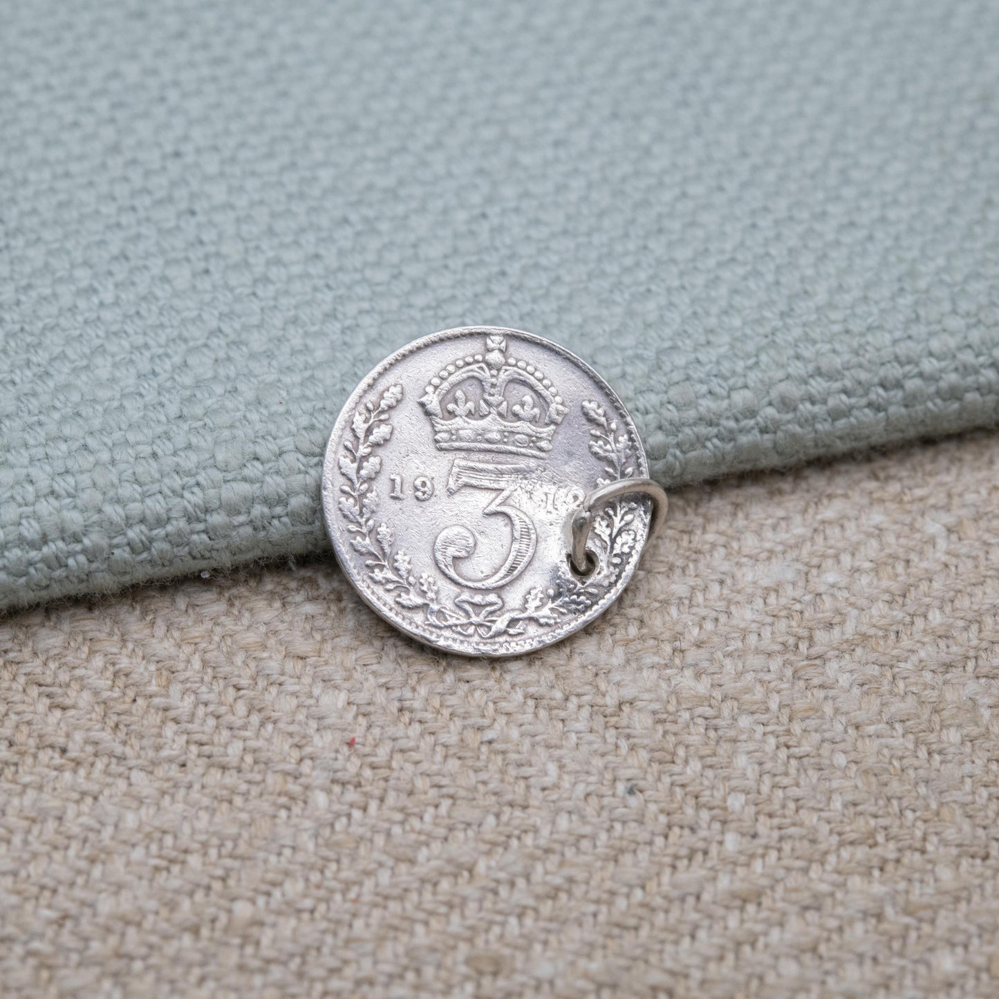 Vintage Silver George V Three Pence 1912 Coin Charm Pendant - Silver Coin Jewellery