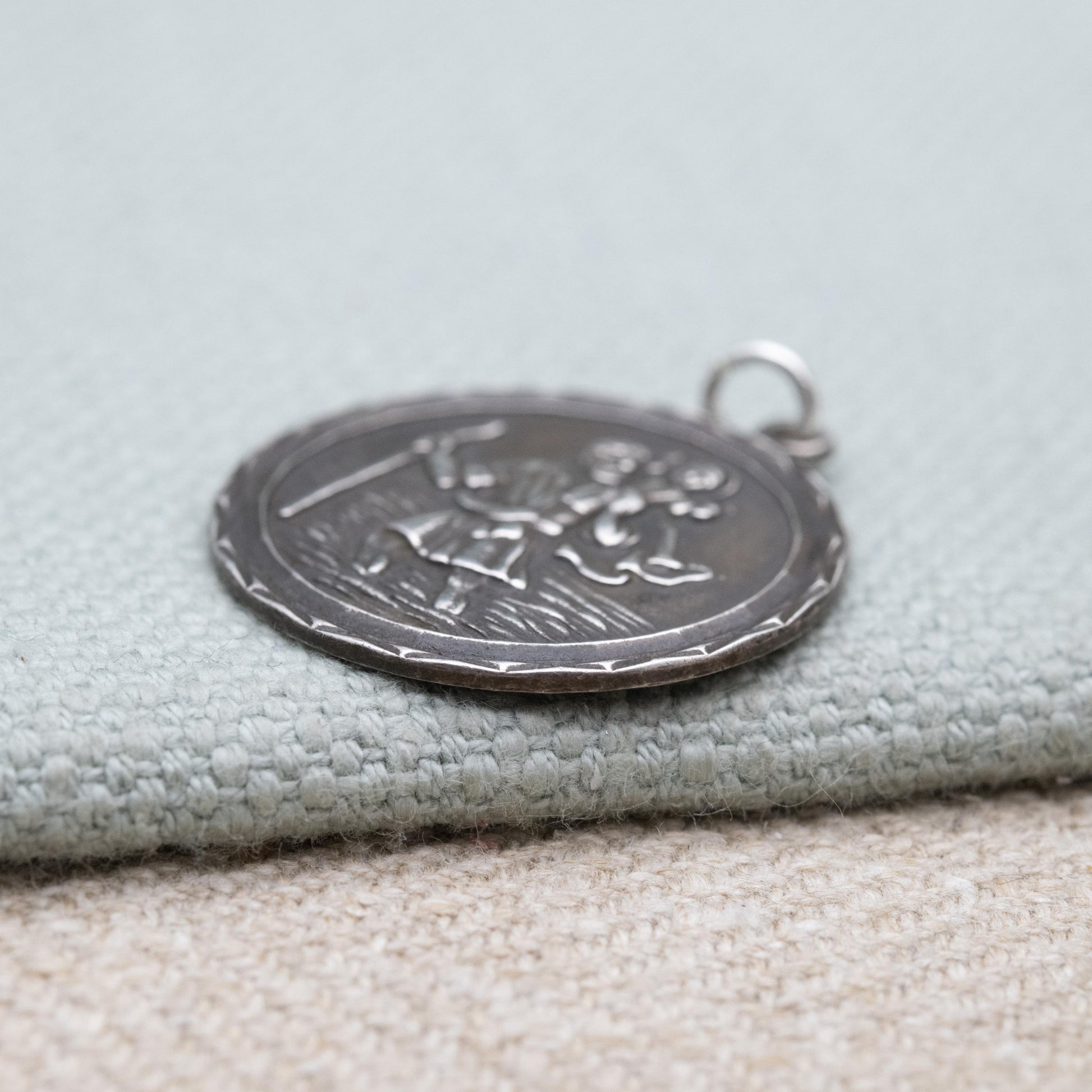 Vintage Sterling Silver St. Christopher Pendant - Embossed Relief | Saint of Travelling | Gift for Charm Bracelet