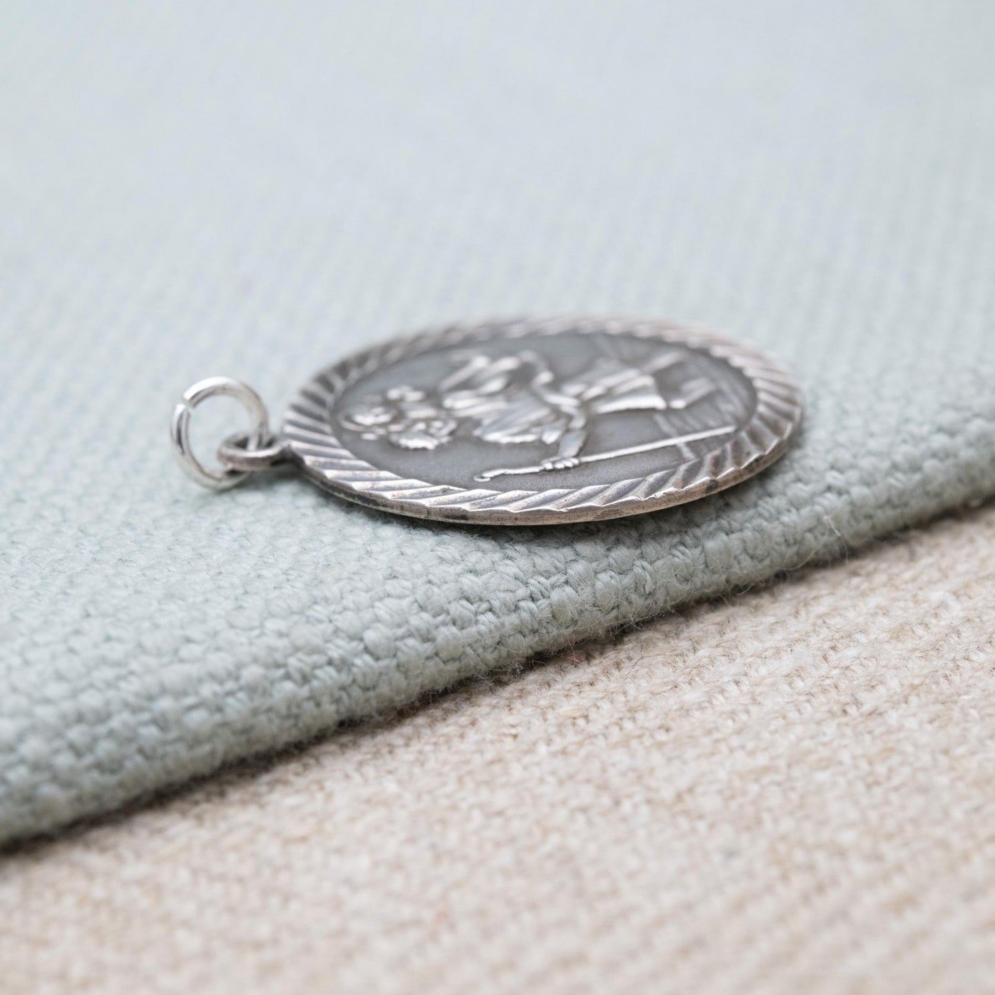 Vintage Sterling Silver St. Christopher Pendant - Circle Saint of Travelling | Christian Religious Jewellery | Detailed Raised Relief