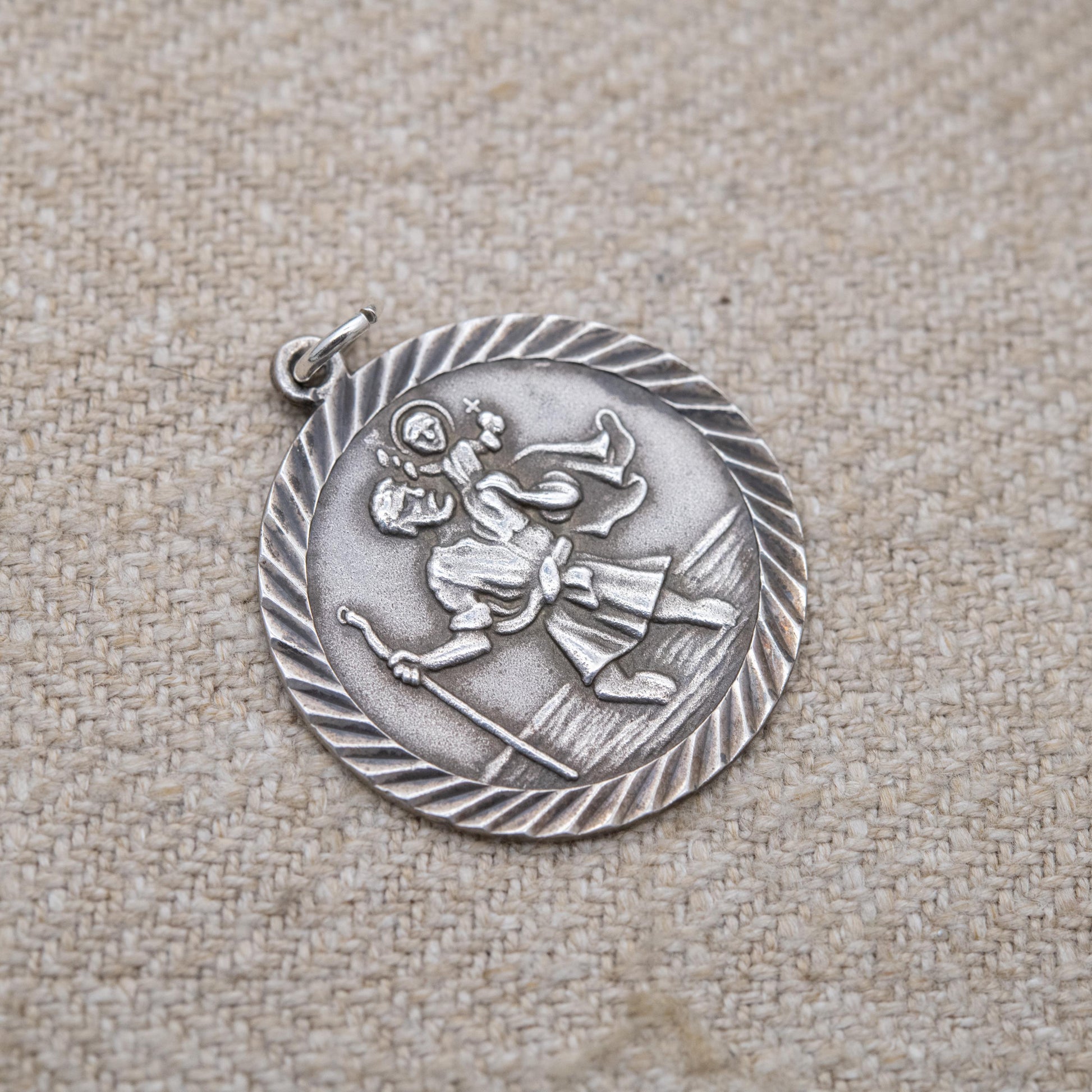 Vintage Sterling Silver St. Christopher Pendant - Circle Saint of Travelling | Christian Religious Jewellery | Detailed Raised Relief