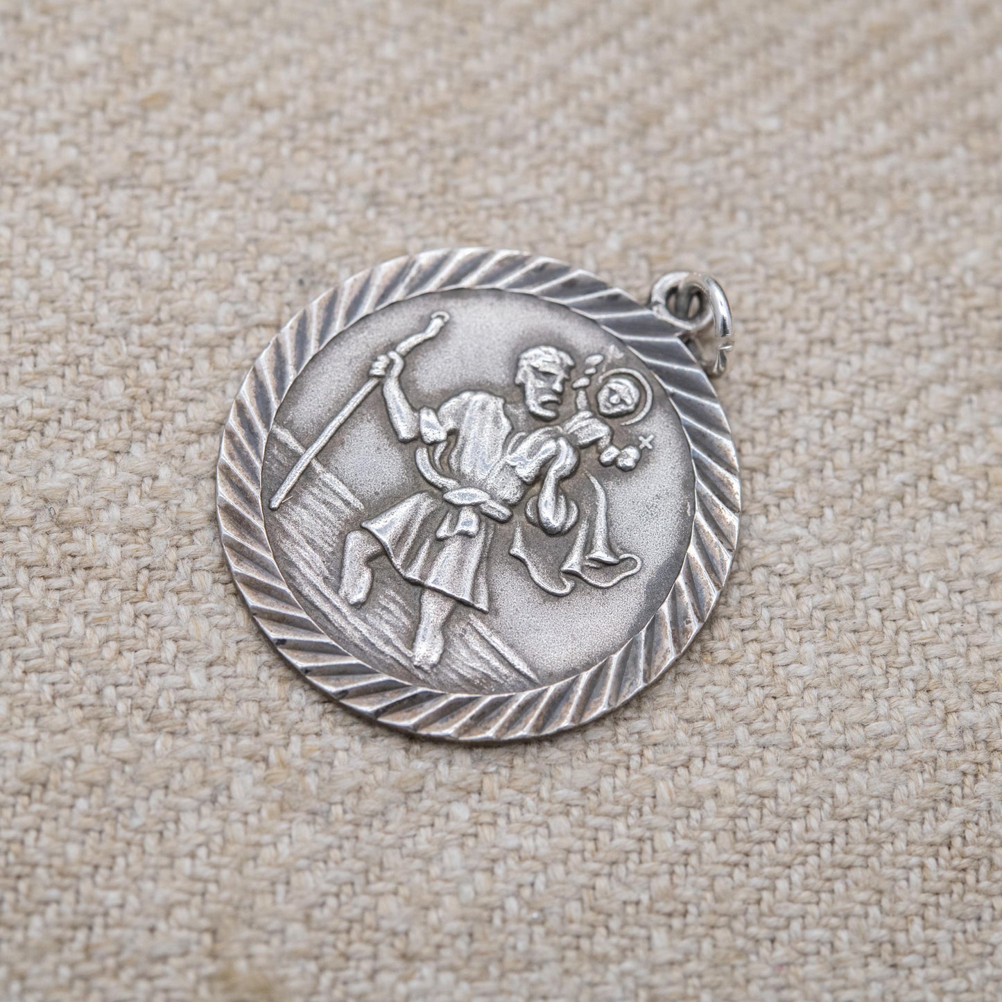 Vintage Sterling Silver St. Christopher Pendant - Circle Saint of Travelling | Christian Religious Jewellery | Detailed Raised Relief