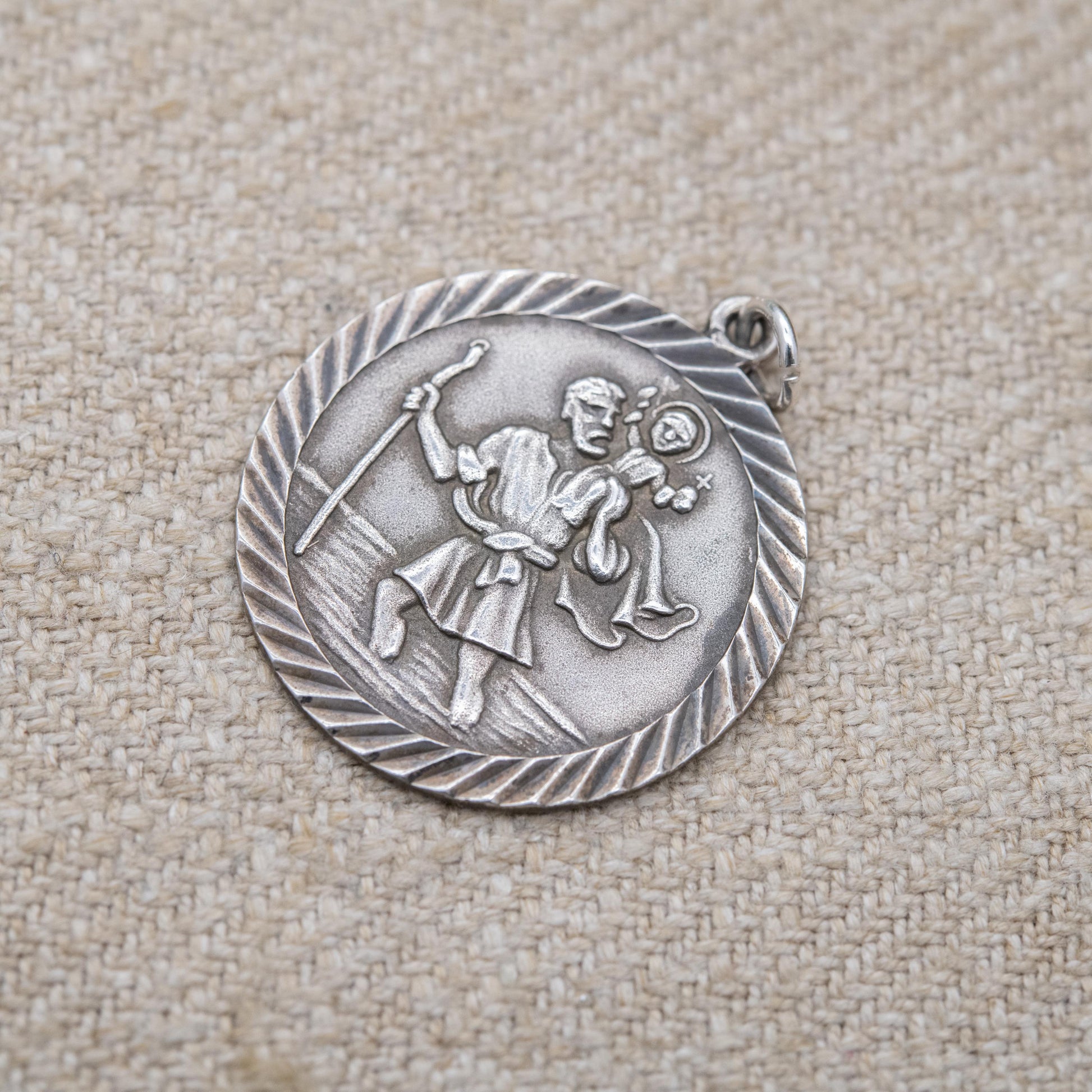 Vintage Sterling Silver St. Christopher Pendant - Circle Saint of Travelling | Christian Religious Jewellery | Detailed Raised Relief