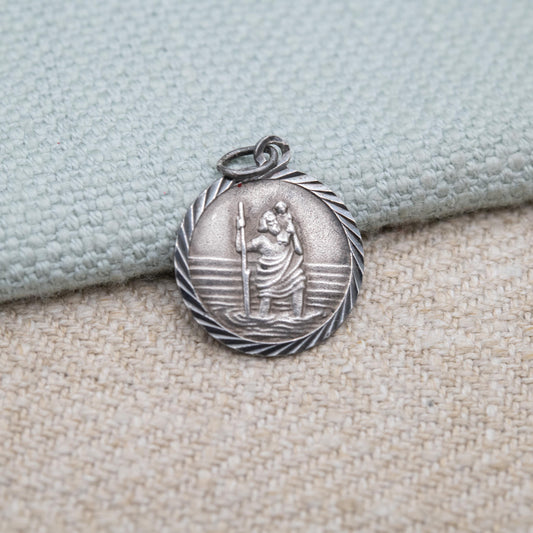 Vintage Sterling Silver St. Christopher Pendant - Embossed Relief and Textured Landscape | Saint of Travelling | Gift for Charm Bracelet
