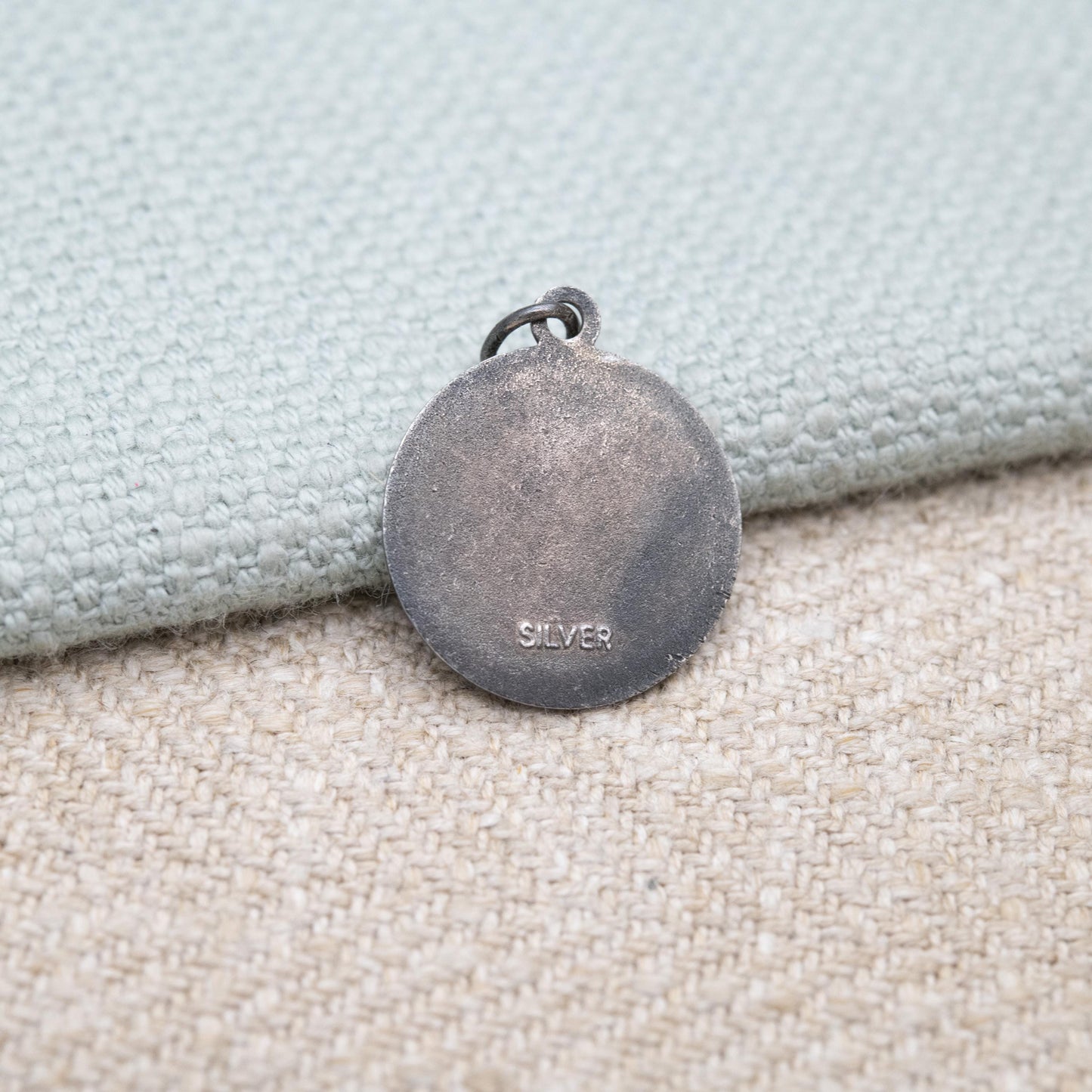 Vintage Sterling Silver St. Christopher Pendant - Embossed Relief and Textured Landscape | Saint of Travelling | Gift for Charm Bracelet