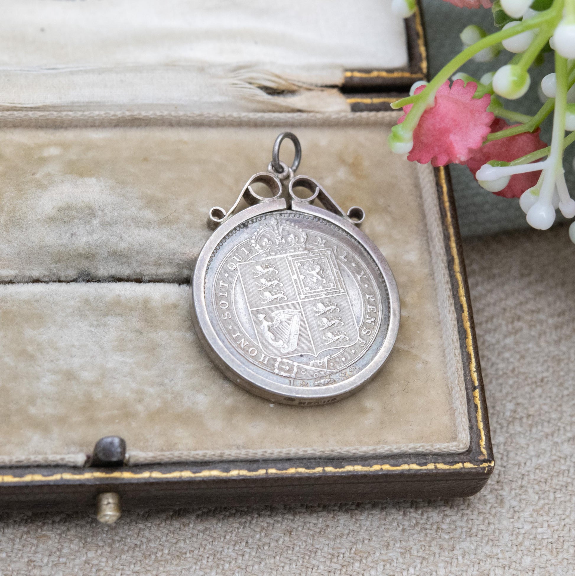 Antique Victorian 1887 One Shilling Coin Pendant