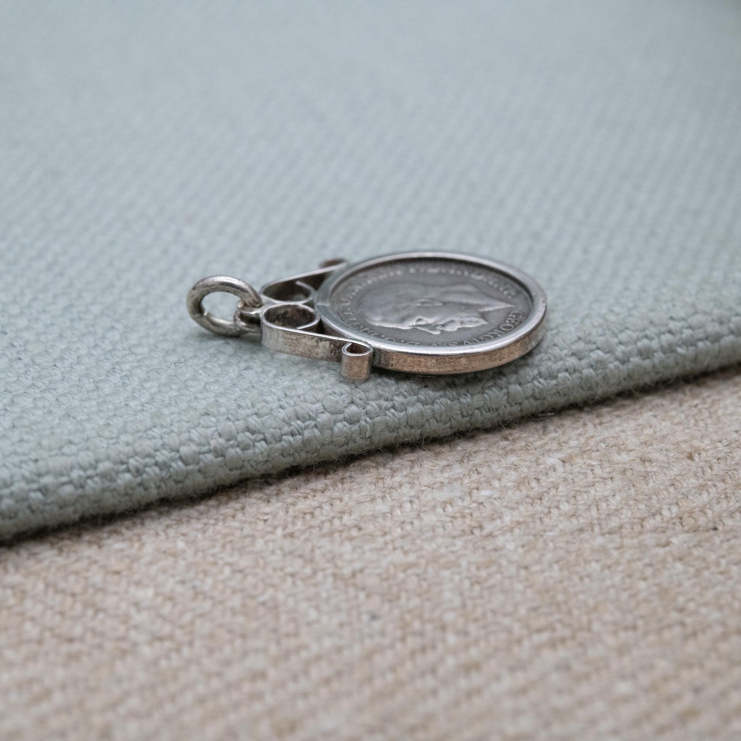 Vintage George V Threepence Coin Pendant Charm - Openwork Scrolling Mount | Collectable Pendant