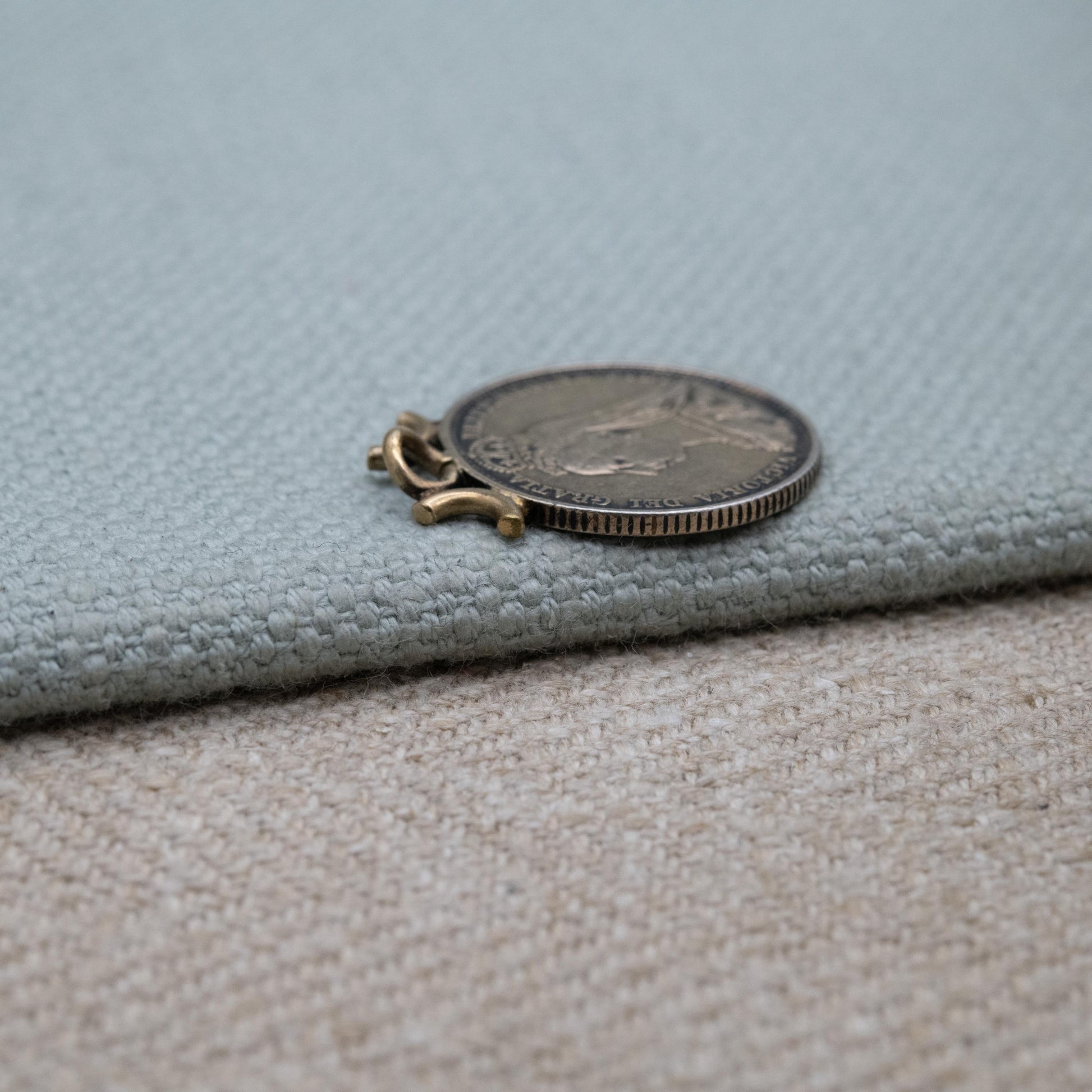 Antique 1887 Victoria Shilling Coin Charm Pendant - Openwork Scrolling Mount | Collectable Pendant