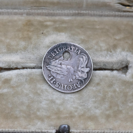 Antique 1679 Charles II Threepence Coin Charm Pendant - Old English Threepence | Pierced Sterling Silver Coin Jewellery