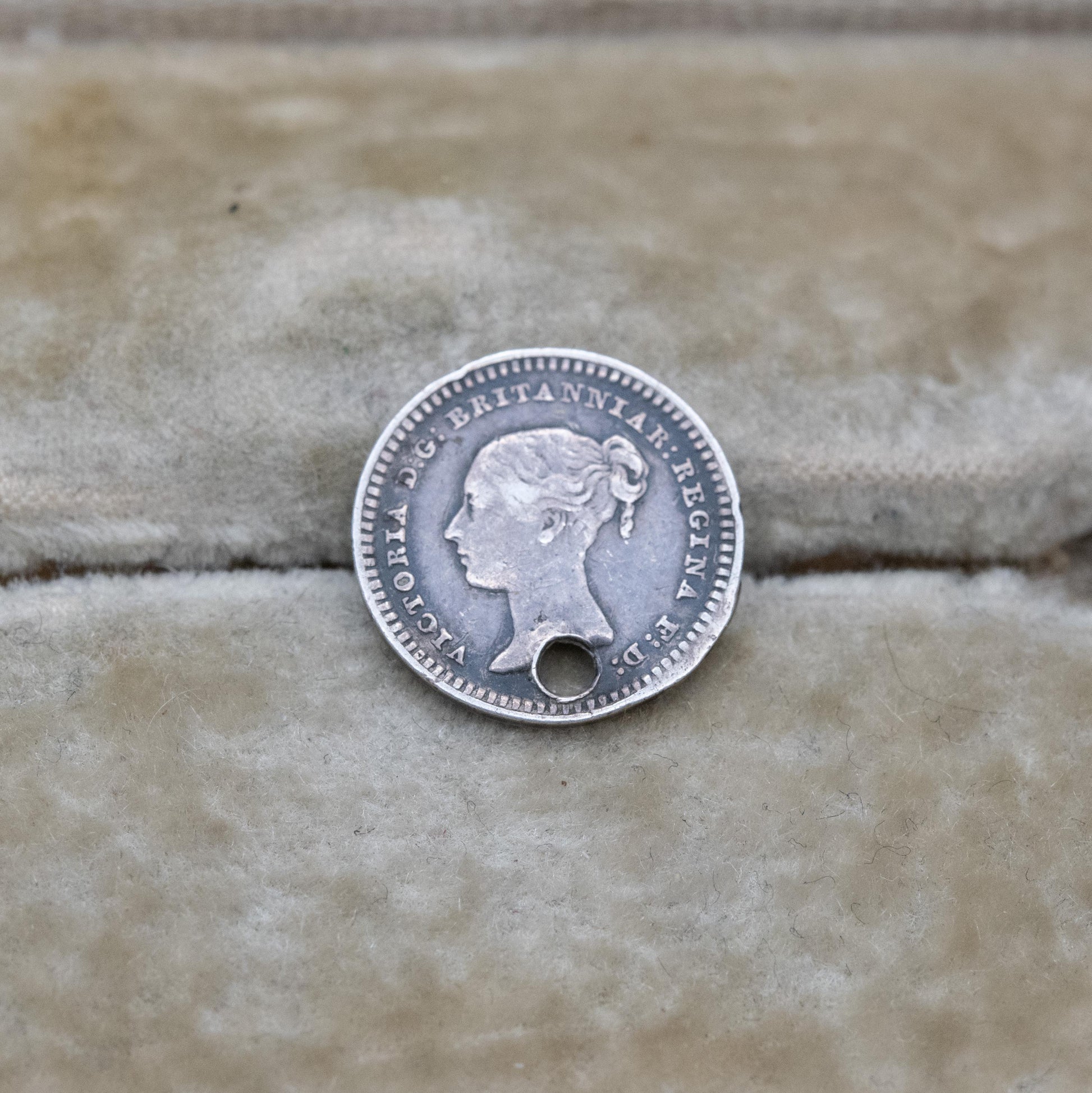 Antique Victorian Sterling Silver One and One Half Pence Coin Charm Pendant 1839 - Victoria Young Head | Solid Silver Coin Jewellery