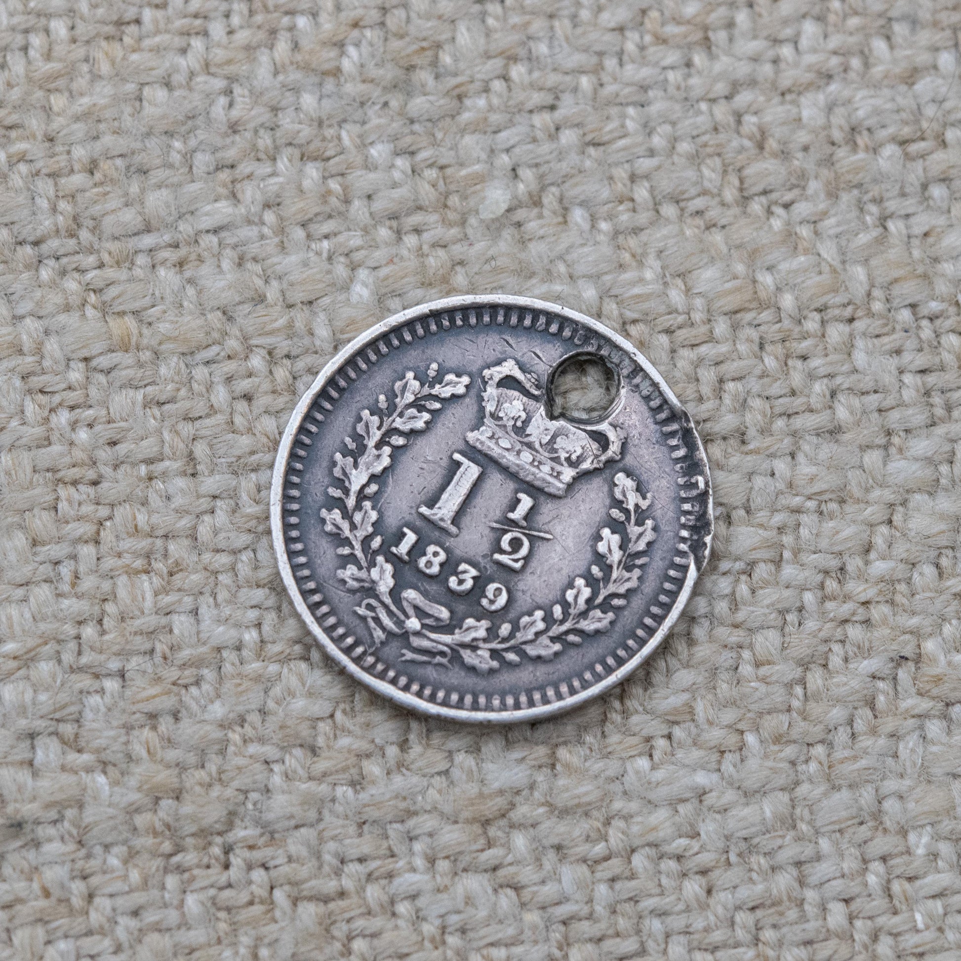 Antique Victorian Sterling Silver One and One Half Pence Coin Charm Pendant 1839 - Victoria Young Head | Solid Silver Coin Jewellery