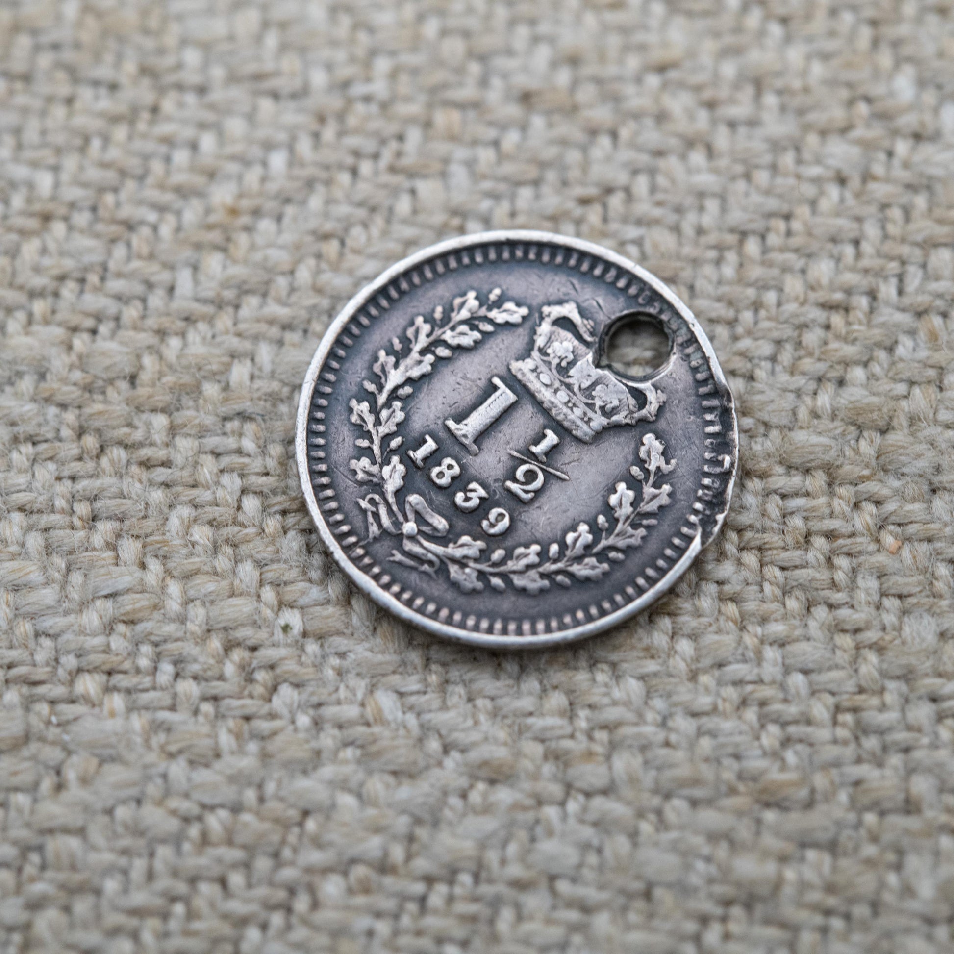 Antique Victorian Sterling Silver One and One Half Pence Coin Charm Pendant 1839 - Victoria Young Head | Solid Silver Coin Jewellery