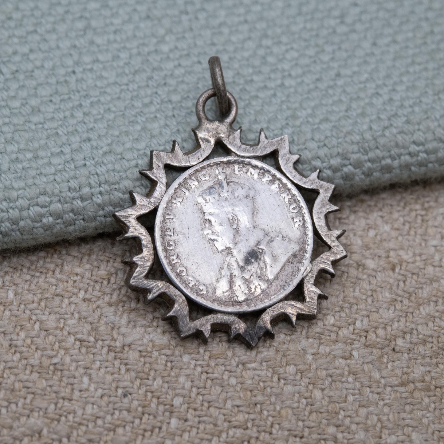 Antique George V Indian Two Annas Coin 1916 Silver Pendant Charm - Crowned George V Emperor | Indian Silver Coin Jewellery