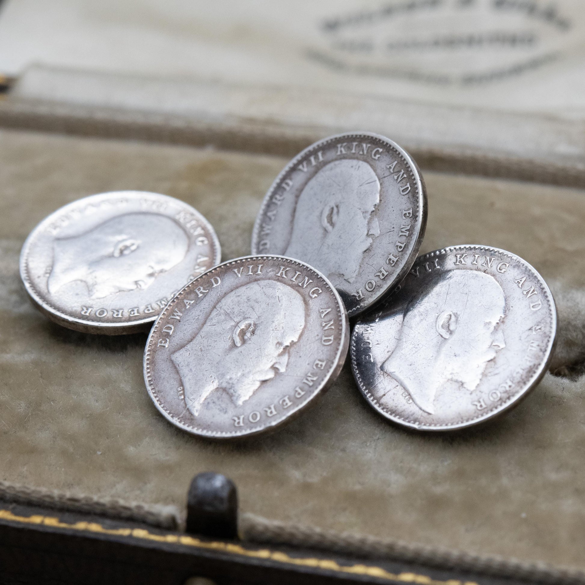 Antique Silver Edwardian 2 Annas Coins British India Cufflinks - 1900's Emperor Edward VII Collectable Coin Gift