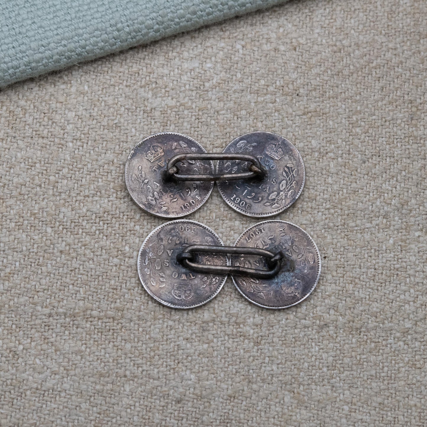 Antique Silver Edwardian 2 Annas Coins British India Cufflinks - 1900's Emperor Edward VII Collectable Coin Gift