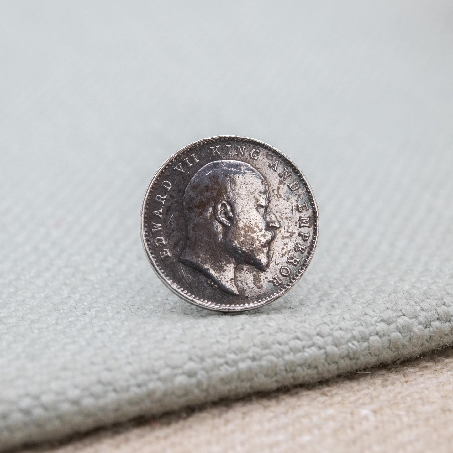 Antique Edward VII Indian Two Annas Coin Shirt Stud Silver 1906 - Edwardian Solid Silver Coin Jewellery | Clothing Accessory