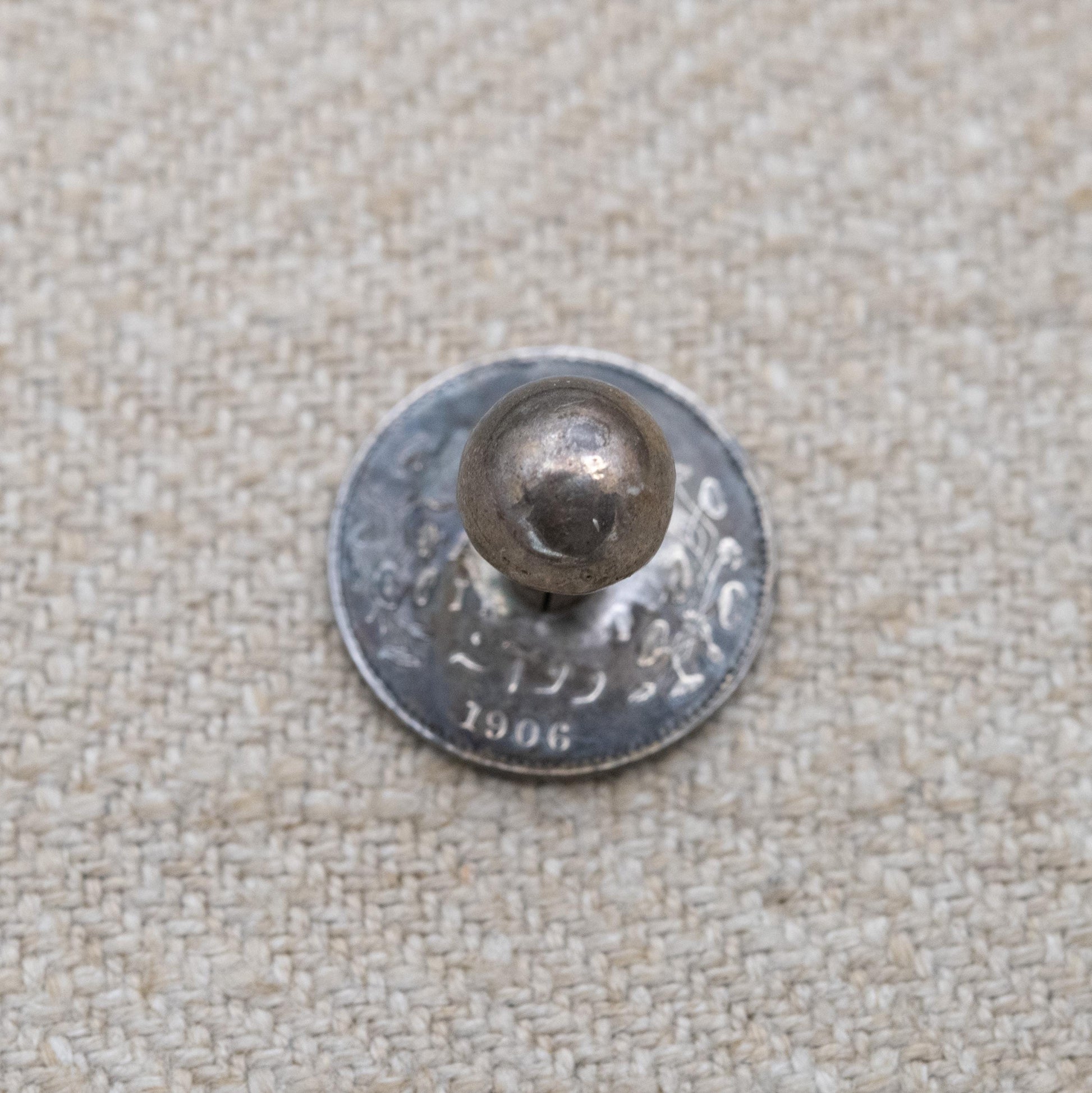 Antique Edward VII Indian Two Annas Coin Shirt Stud Silver 1906 - Edwardian Solid Silver Coin Jewellery | Clothing Accessory