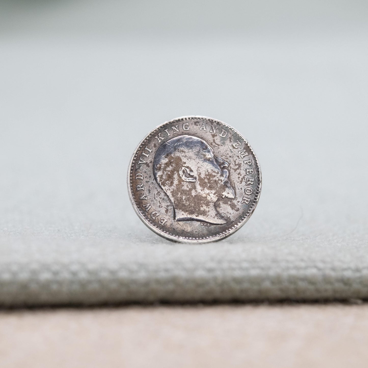 Antique Edward VII Indian Two Annas Coin Shirt Stud Silver 1906 - Edwardian Solid Silver Coin Jewellery | Clothing Accessory