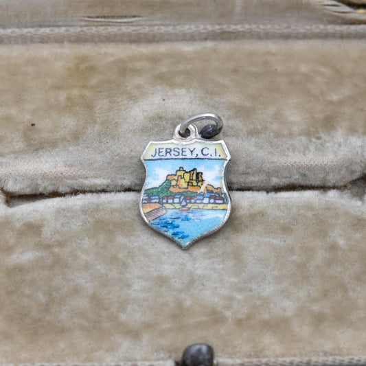 Vintage Silver Jersey Channel Island Travel Charm Pendant - English Channel European Souvenir Gift for Charm Bracelet