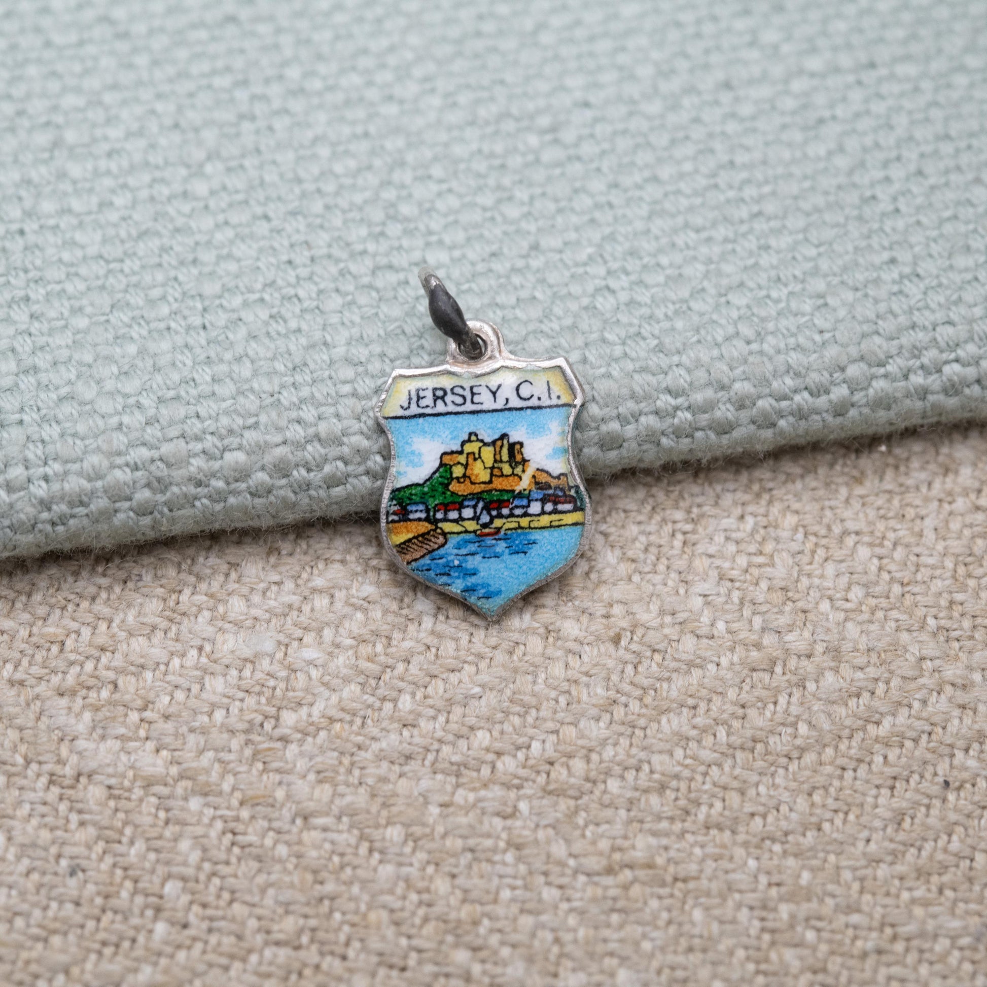 Vintage Silver Jersey Channel Island Travel Charm Pendant - English Channel European Souvenir Gift for Charm Bracelet