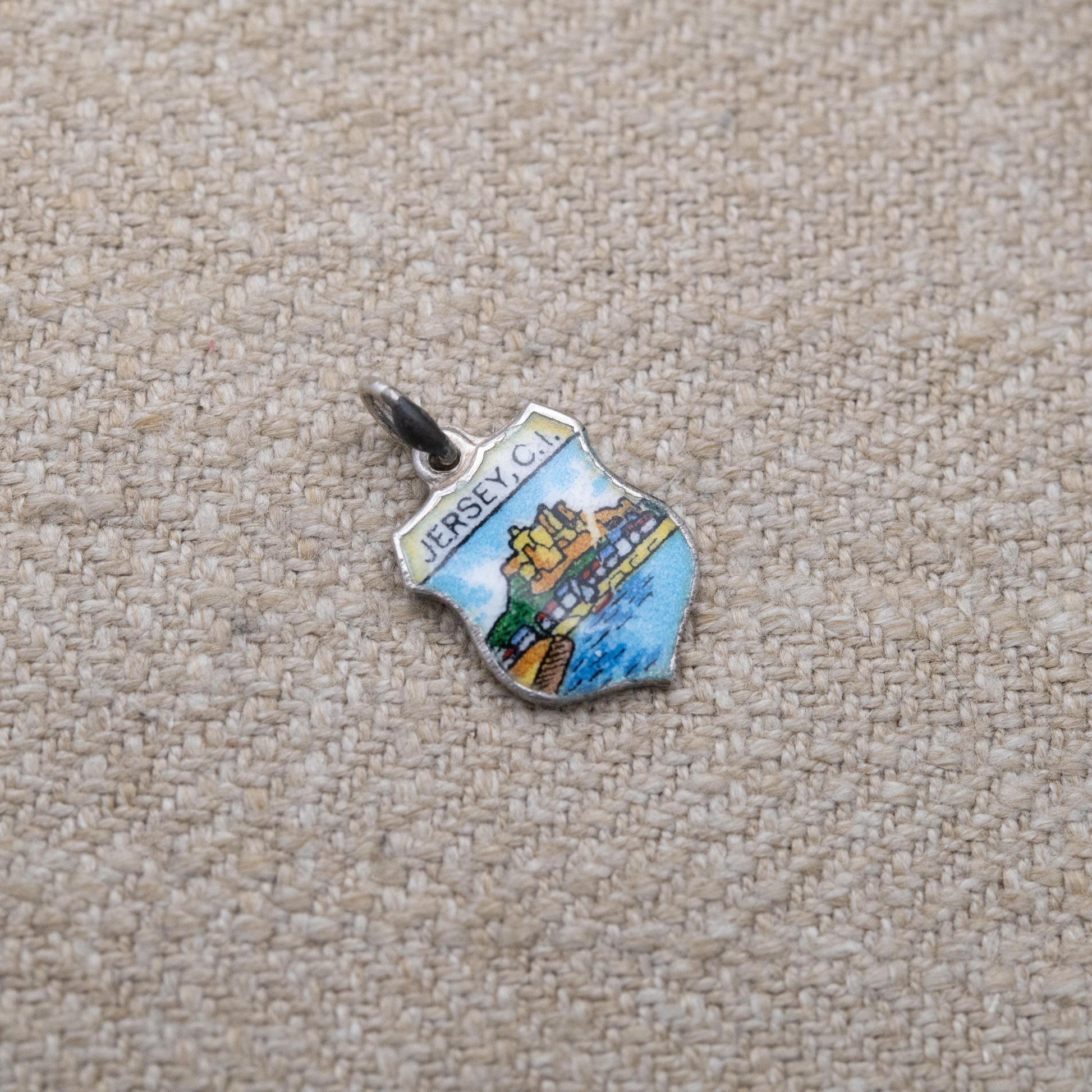 Vintage Silver Jersey Channel Island Travel Charm Pendant - English Channel European Souvenir Gift for Charm Bracelet