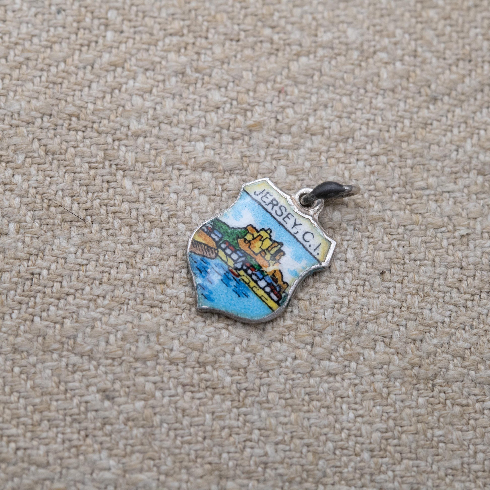 Vintage Silver Jersey Channel Island Travel Charm Pendant - English Channel European Souvenir Gift for Charm Bracelet