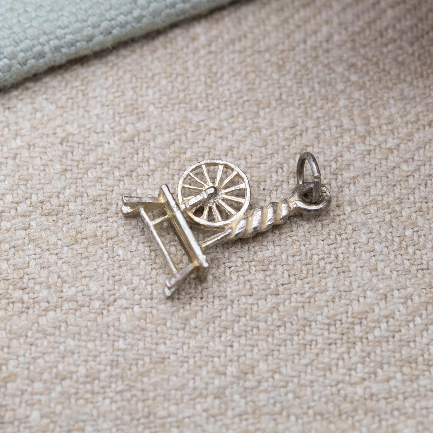 Vintage Sterling Silver Spinning Wheel Charm Pendant - Spindle | Thread & Yarn | Wheel | Gift for Charm Bracelet