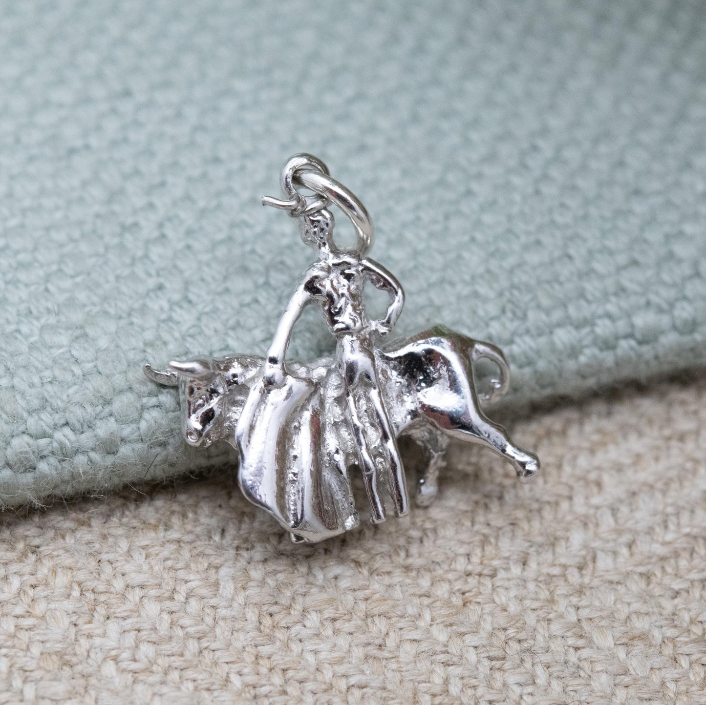 Vintage Sterling Silver Matador Charm Pendant - Spanish Bullfighting | Detailed Man with Bull | Spain Souvenir | Gift for Charm Bracelet