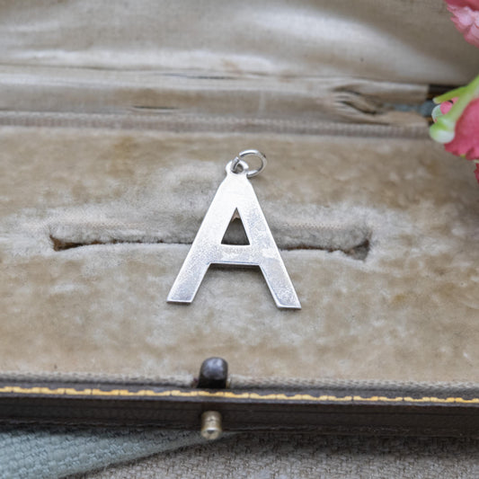 Vintage Sterling Silver Letter A Pendant Charm - A Name Gift | for Charm Bracelet Necklace Stack | Mid-Century Bark Effect
