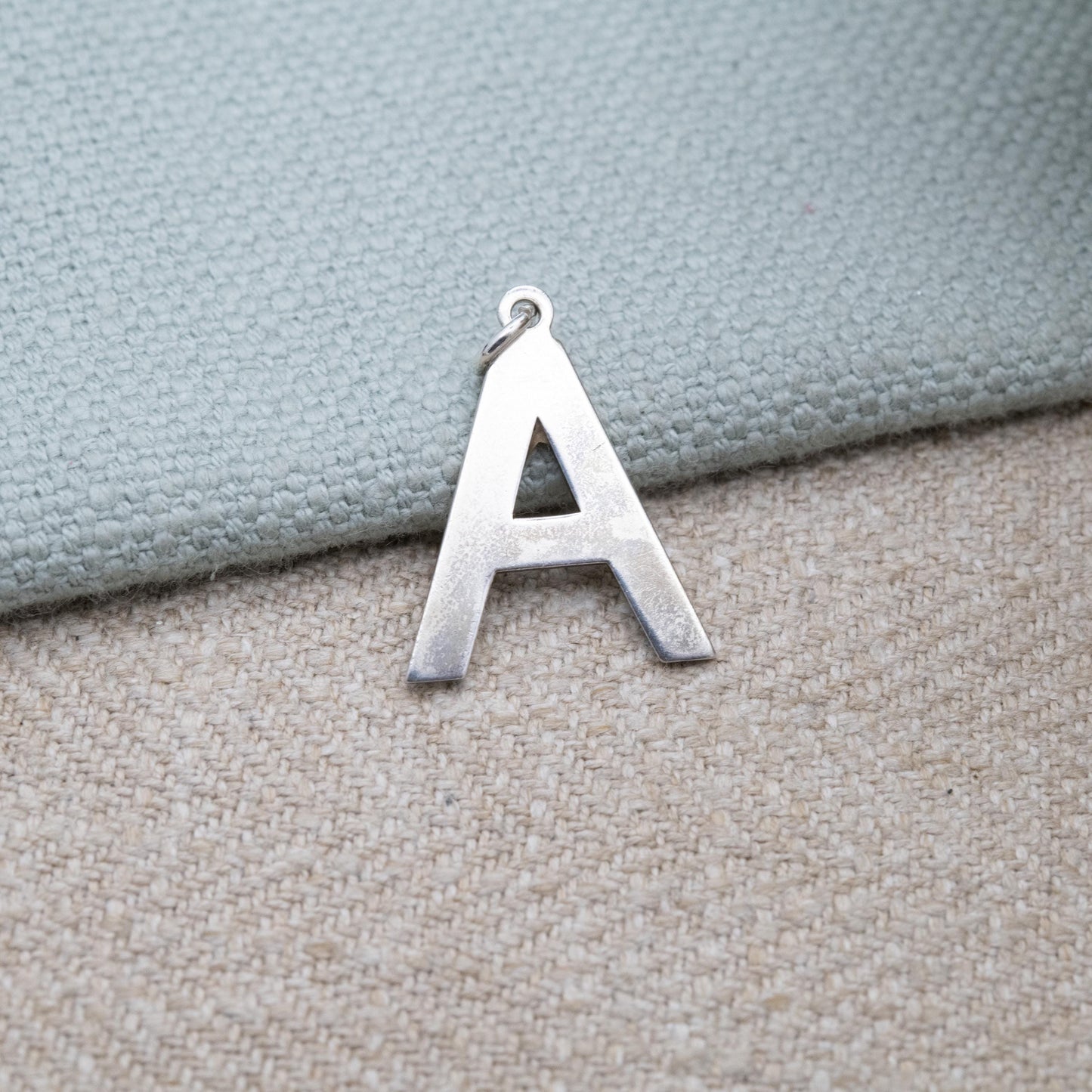 Vintage Sterling Silver Letter A Pendant Charm - A Name Gift | for Charm Bracelet Necklace Stack | Mid-Century Bark Effect