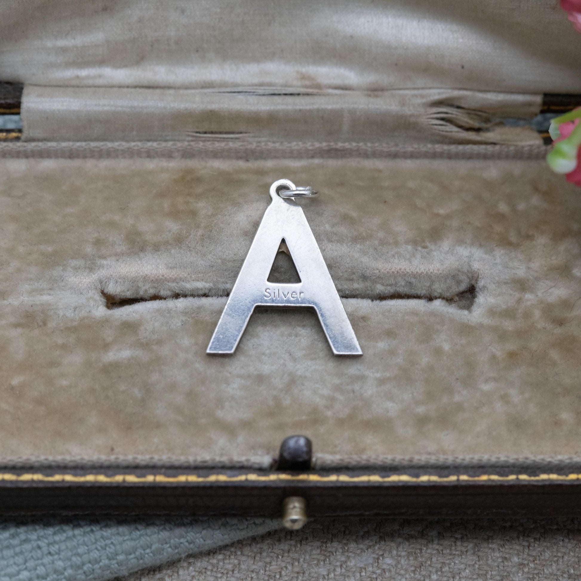Vintage Sterling Silver Letter A Pendant Charm - A Name Gift | for Charm Bracelet Necklace Stack | Mid-Century Bark Effect