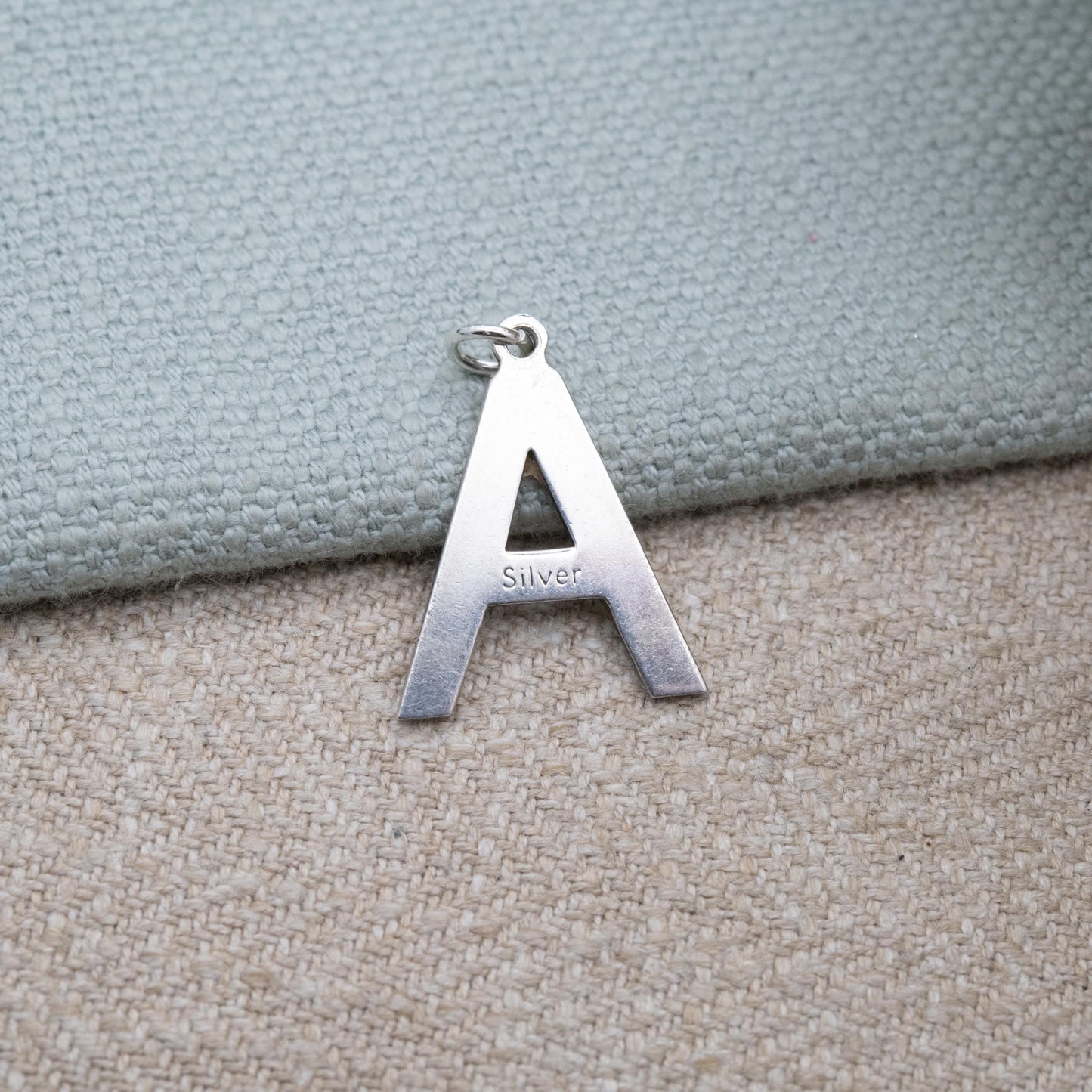Vintage Sterling Silver Letter A Pendant Charm - A Name Gift | for Charm Bracelet Necklace Stack | Mid-Century Bark Effect