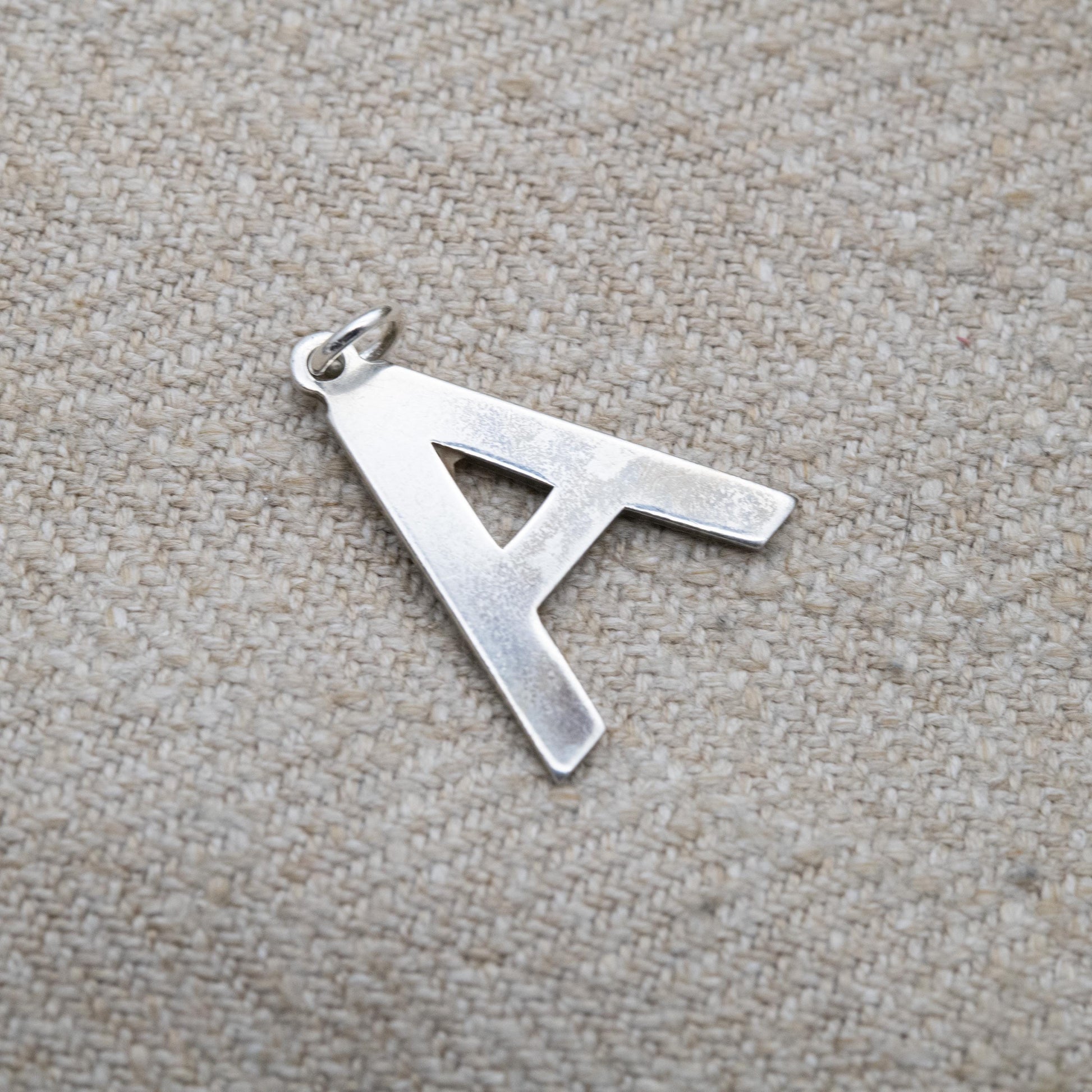Vintage Sterling Silver Letter A Pendant Charm - A Name Gift | for Charm Bracelet Necklace Stack | Mid-Century Bark Effect