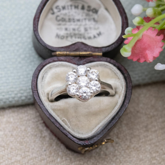 Sterling Silver CZ Cluster Ring - Floral Design | Statement Cocktail Ring | Pretty Gift for Her | UK Size - L 1/2 | US Size - 6