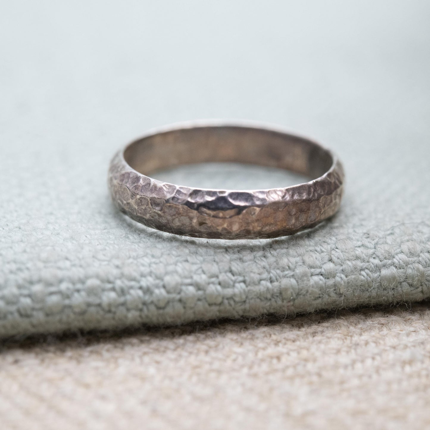 Vintage Sterling Silver Textured Band Ring - Minimalist Band | Hammered | Stacking Unisex Ring | UK Size - L 1/2 | US Size - 6