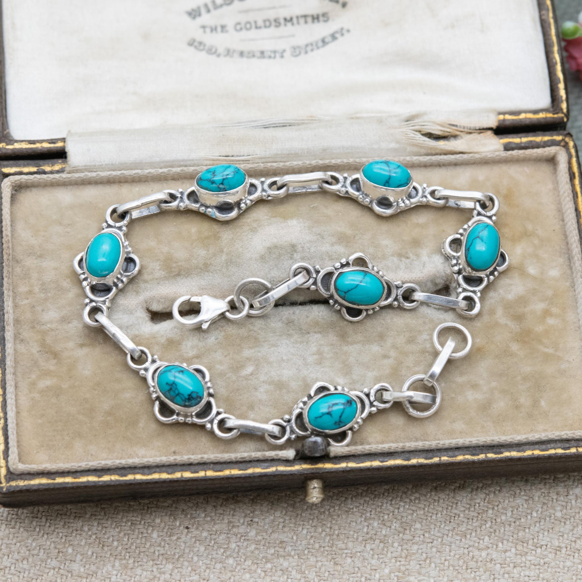 Vintage Sterling Silver Dyed Howlite Panel Bracelet - Blue Gemstone Jewellery | Gift for Her