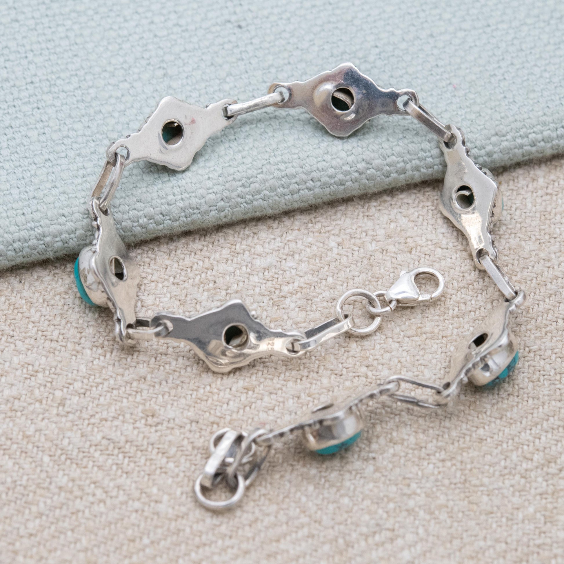 Vintage Sterling Silver Dyed Howlite Panel Bracelet - Blue Gemstone Jewellery | Gift for Her