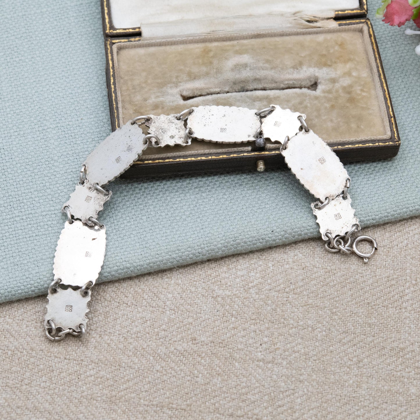 Vintage European Silver Swiss Panel Bracelet - Detailed Flower and Enamel Panel Scenes | Switzerland Travel Souvenir Jewellery