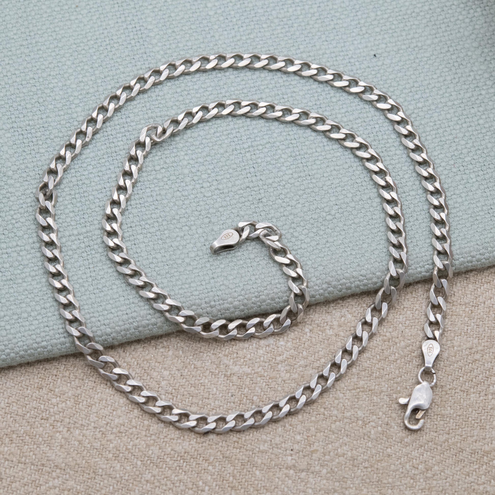 Vintage Italian Sterling Silver Curb Link Chain Necklace - Y2K Flat Curb | Heavy Silver Necklace | 20" 50cm
