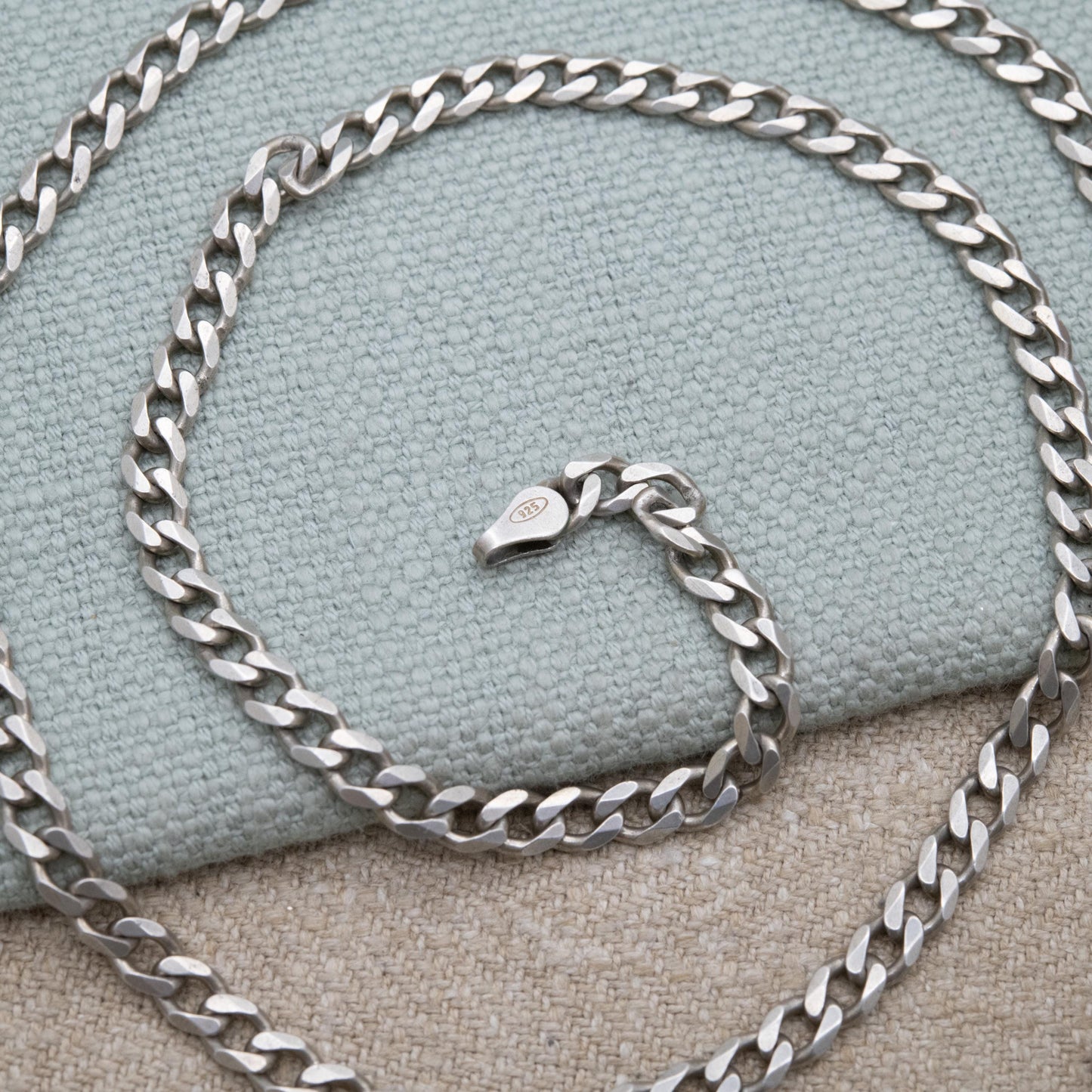 Vintage Italian Sterling Silver Curb Link Chain Necklace - Y2K Flat Curb | Heavy Silver Necklace | 20" 50cm