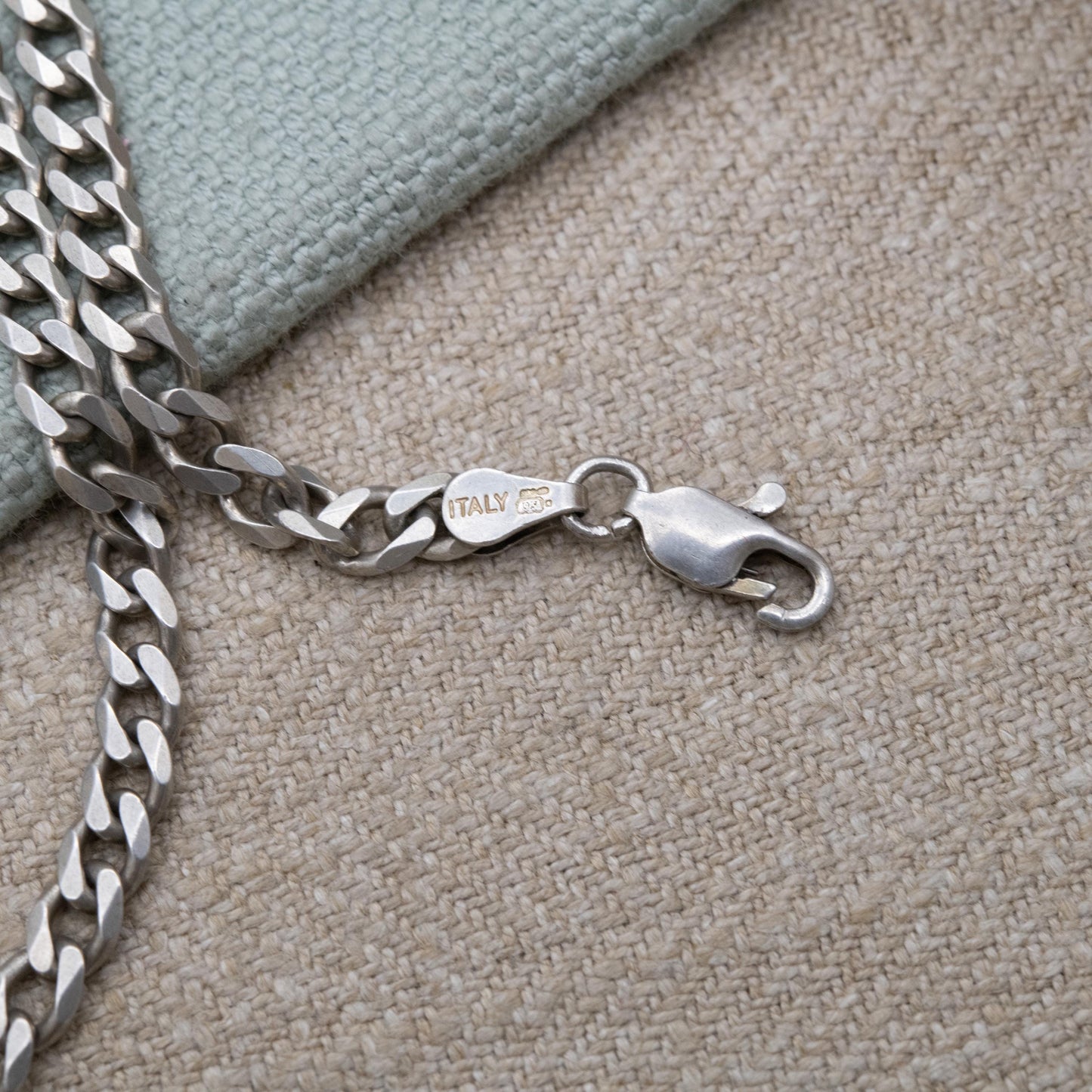 Vintage Italian Sterling Silver Curb Link Chain Necklace - Y2K Flat Curb | Heavy Silver Necklace | 20" 50cm