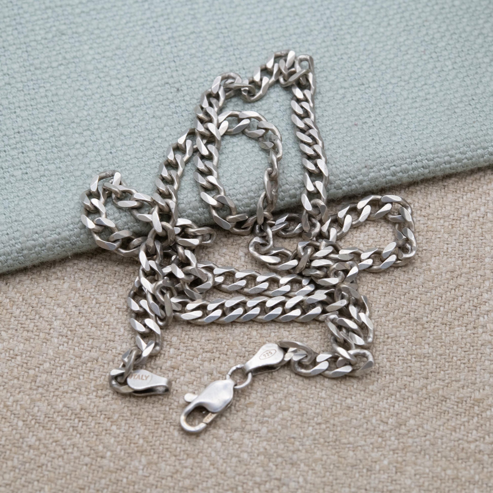 Vintage Italian Sterling Silver Curb Link Chain Necklace - Y2K Flat Curb | Heavy Silver Necklace | 20" 50cm