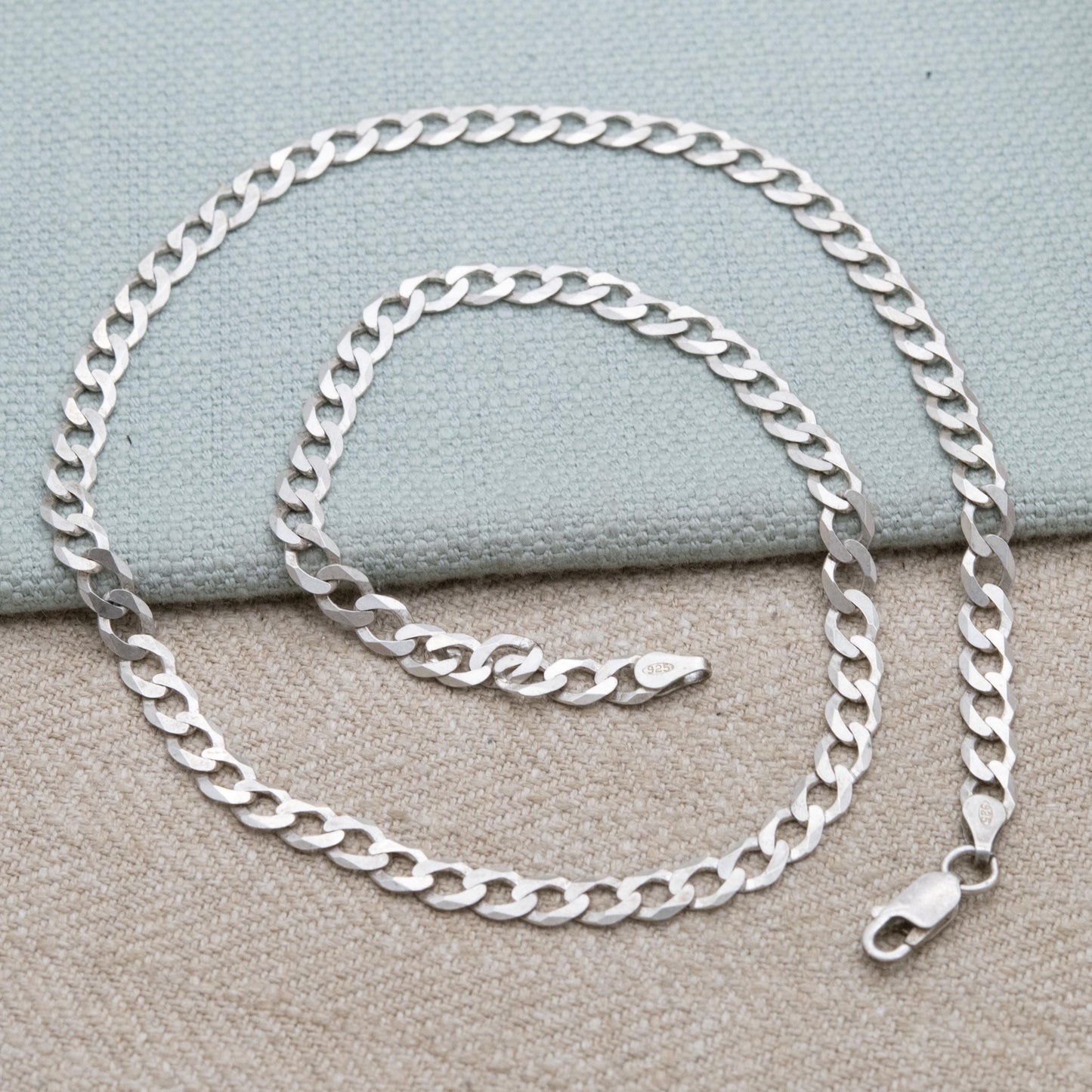 Vintage Sterling Silver Curb Link Chain Necklace - Y2K Flat Curb | Unisex Silver Necklace | 18" 44cm
