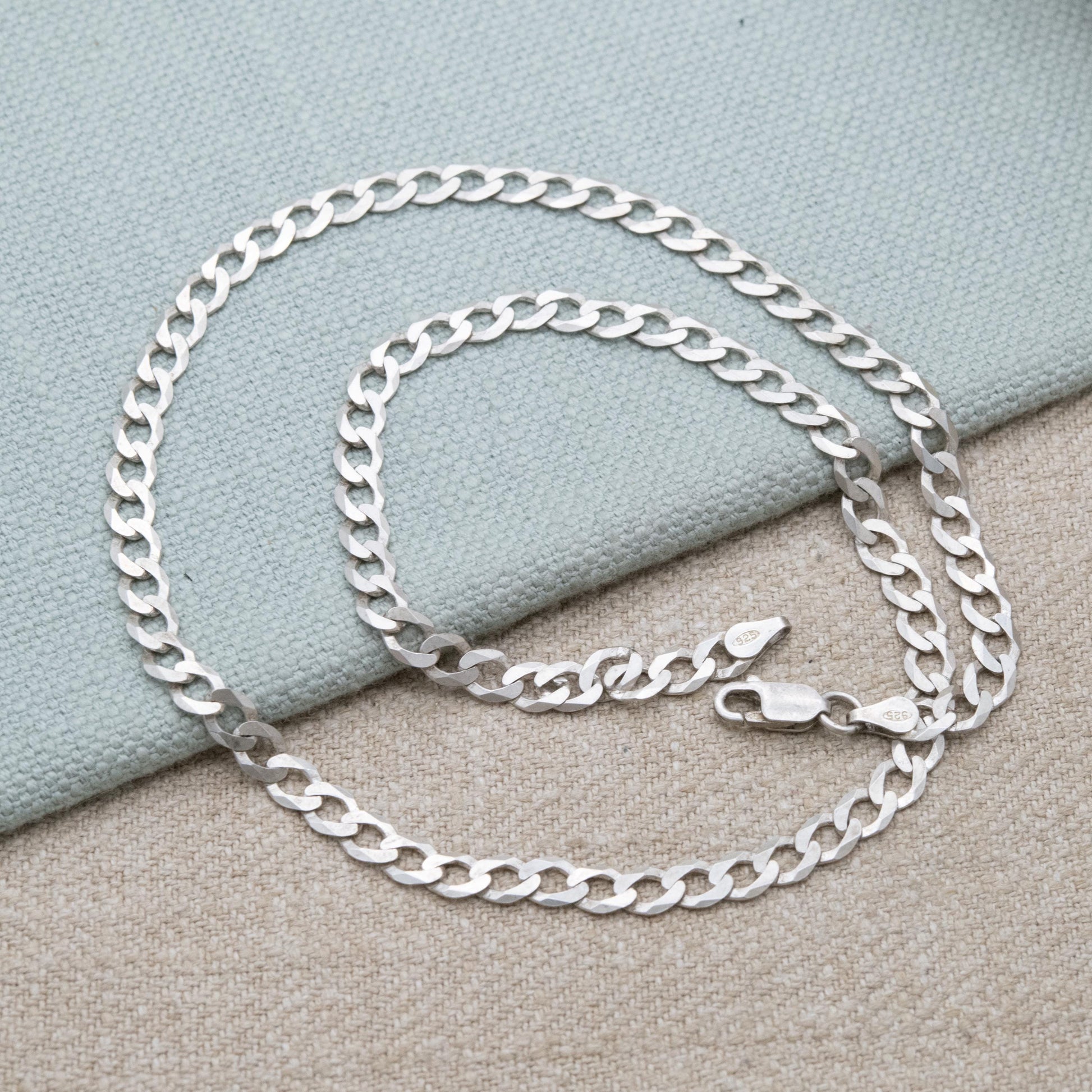Vintage Sterling Silver Curb Link Chain Necklace - Y2K Flat Curb | Unisex Silver Necklace | 18" 44cm