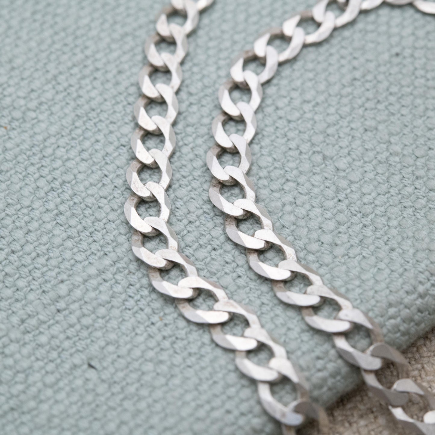 Vintage Sterling Silver Curb Link Chain Necklace - Y2K Flat Curb | Unisex Silver Necklace | 18" 44cm