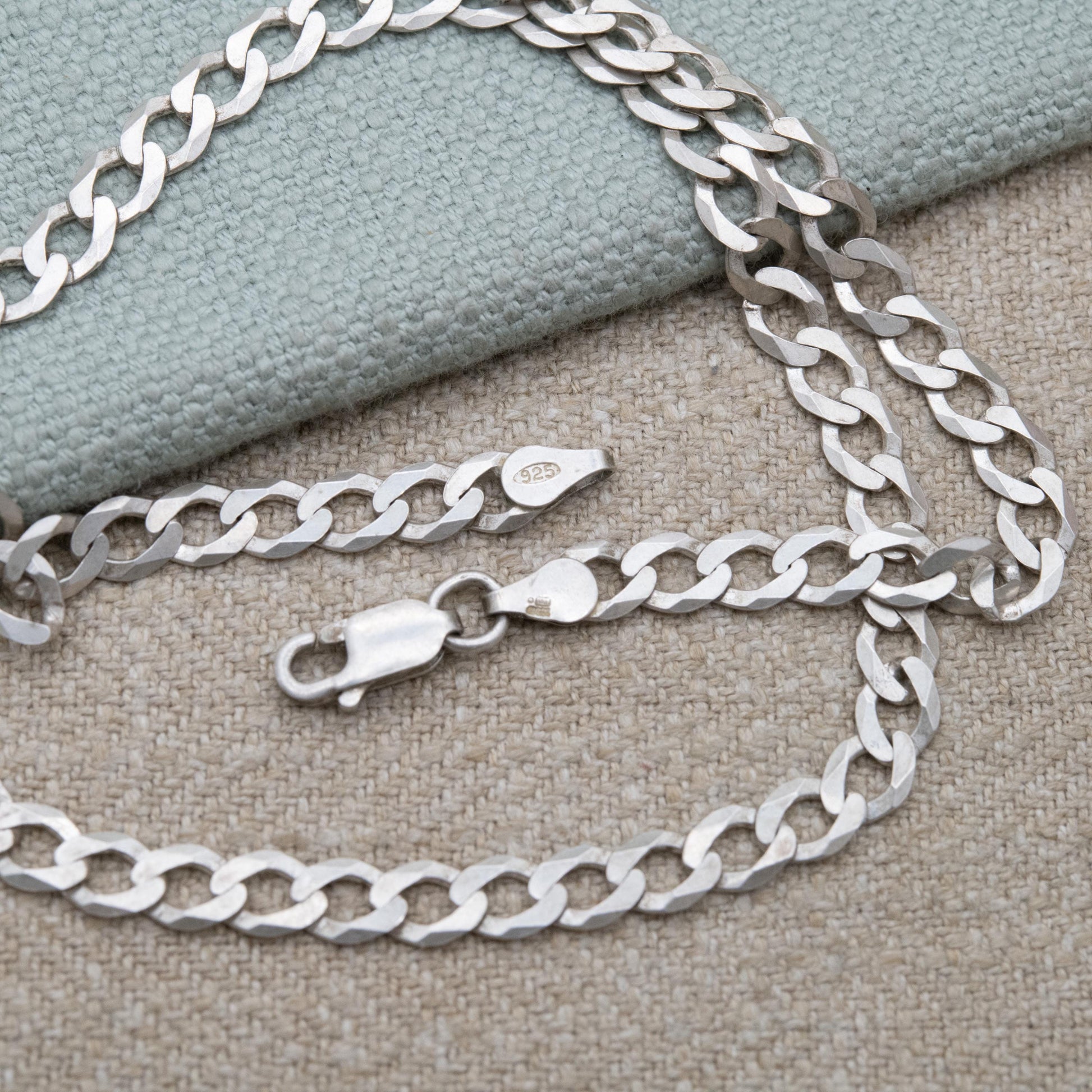 Vintage Sterling Silver Curb Link Chain Necklace - Y2K Flat Curb | Unisex Silver Necklace | 18" 44cm