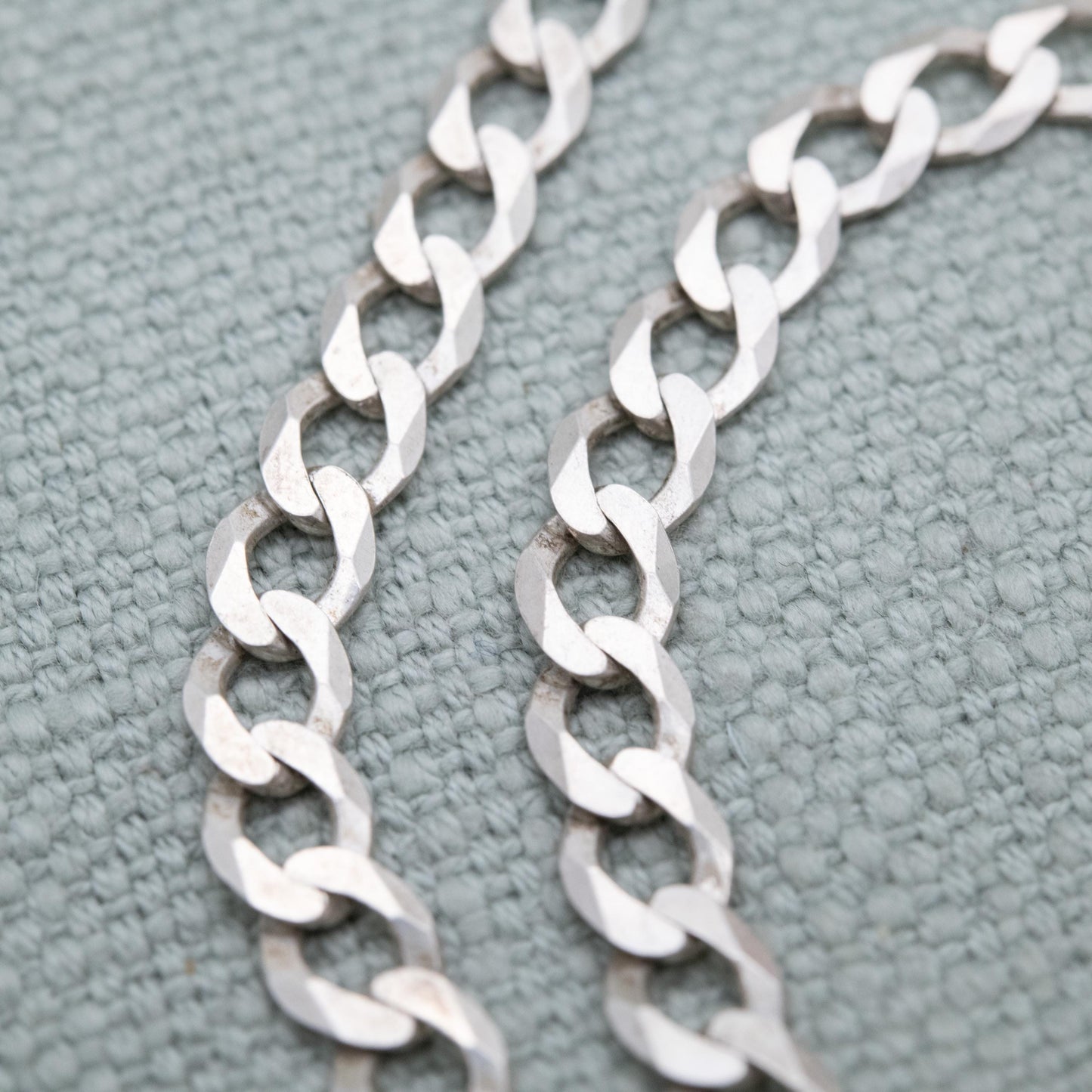 Vintage Sterling Silver Curb Link Chain Necklace - Y2K Flat Curb | Unisex Silver Necklace | 18" 44cm