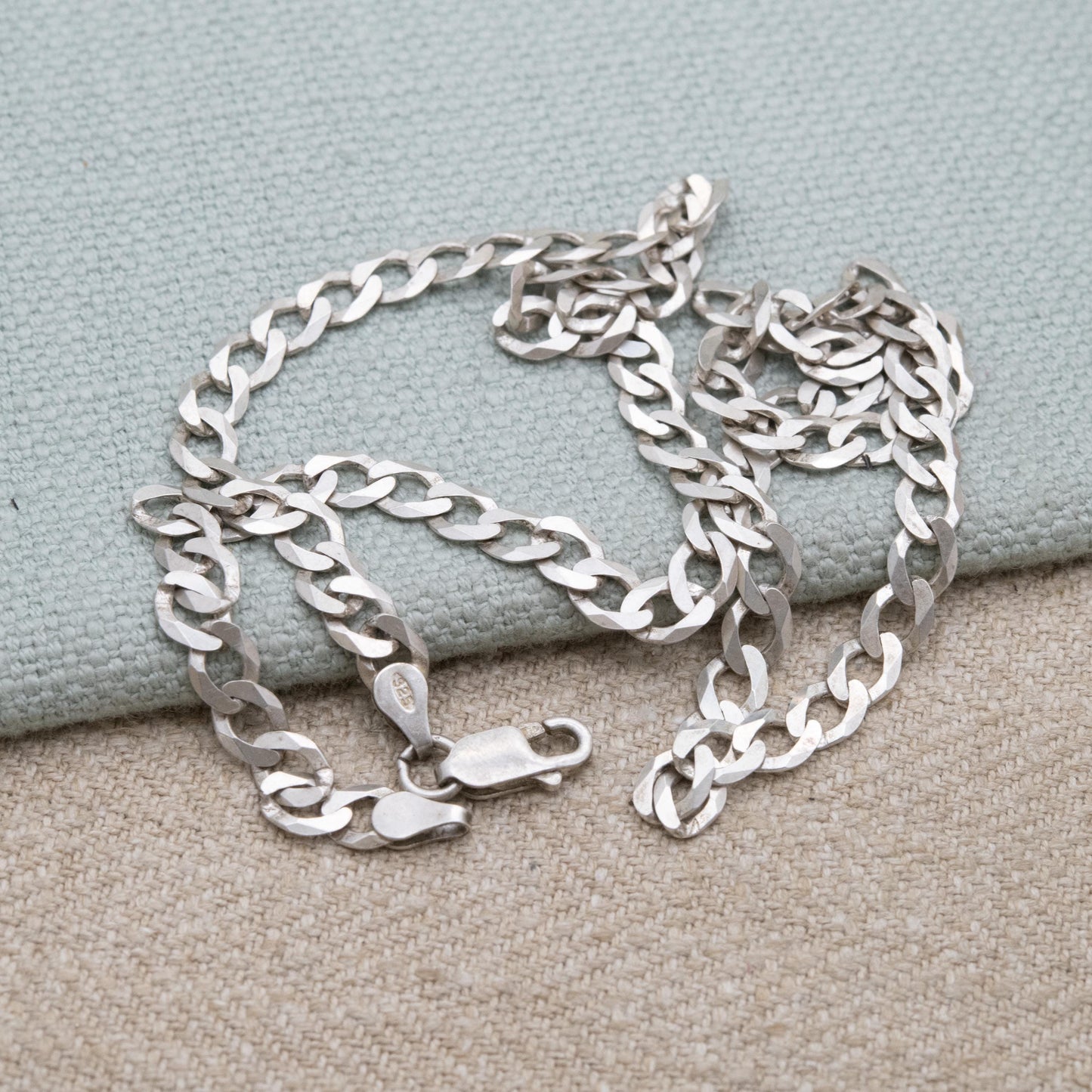 Vintage Sterling Silver Curb Link Chain Necklace - Y2K Flat Curb | Unisex Silver Necklace | 18" 44cm