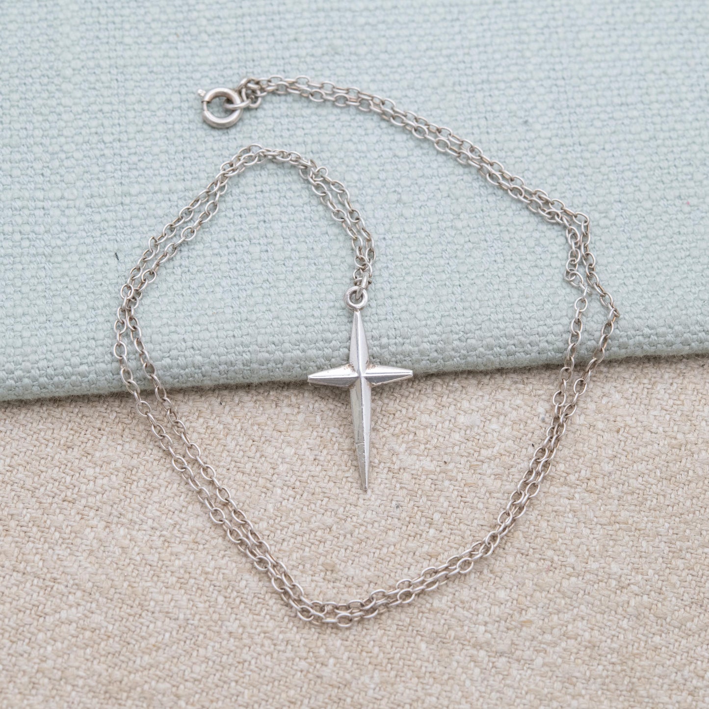 Vintage Sterling Silver Cross Pendant on a Curb Link Chain Necklace